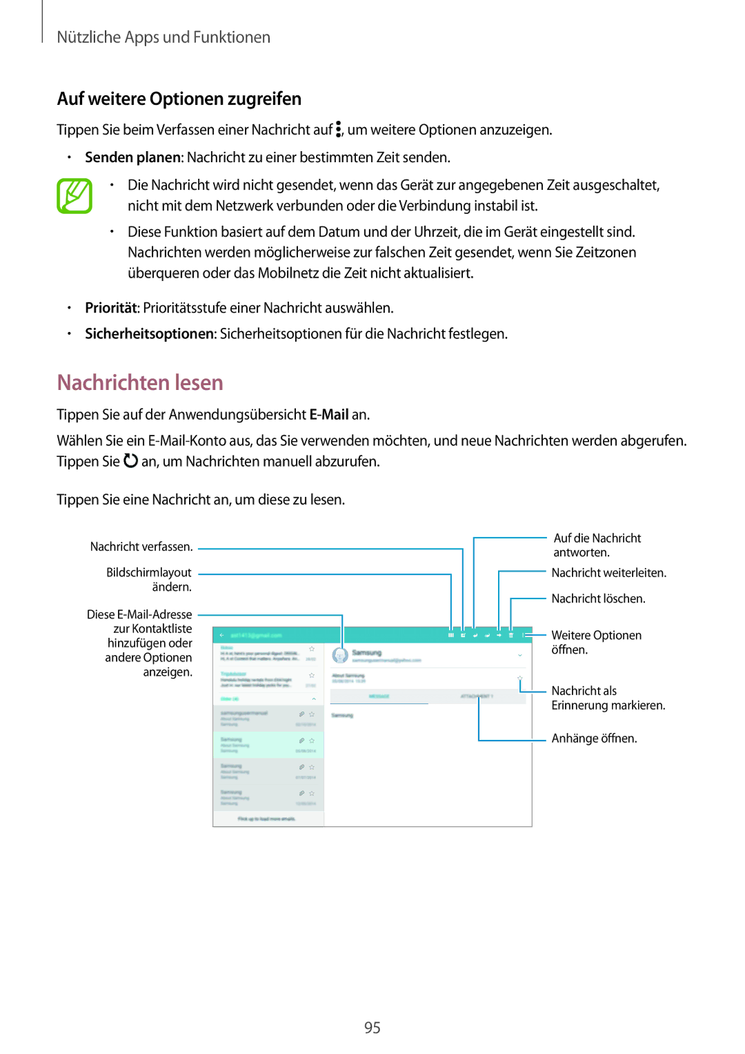 Samsung SM-T800NZWAEUR, SM-T800NTSAATO, SM-T800NHAAATO, SM-T800NTSASEB Nachrichten lesen, Auf weitere Optionen zugreifen 