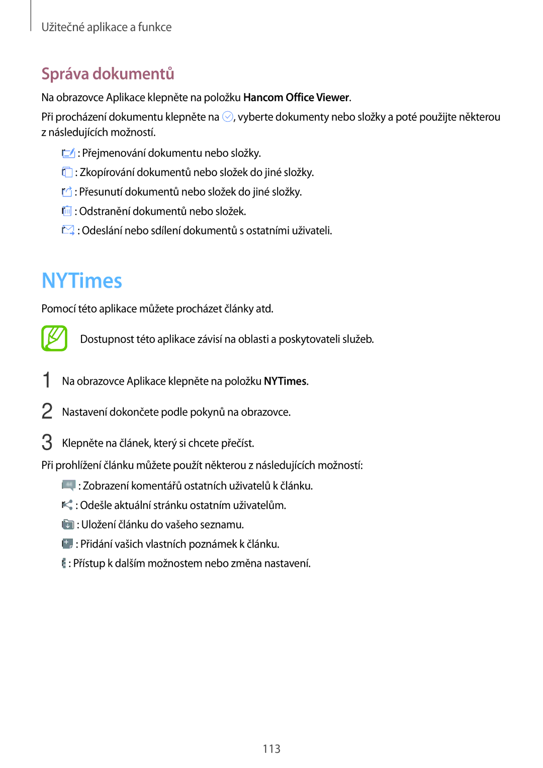 Samsung SM-T800NTSAATO, SM-T800NZWAEUR, SM-T800NHAAATO, SM-T800NTSAXEO, SM-T800NTSAEUR manual NYTimes, Správa dokumentů 