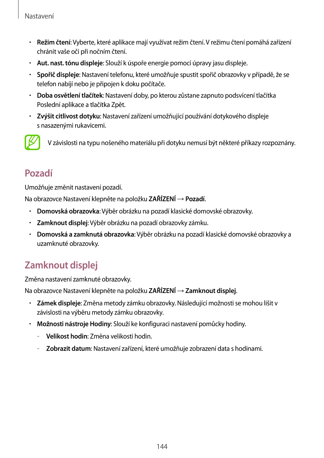 Samsung SM-T800NZWAEUR, SM-T800NTSAATO, SM-T800NHAAATO, SM-T800NTSAXEO, SM-T800NTSAEUR manual Pozadí, Zamknout displej 