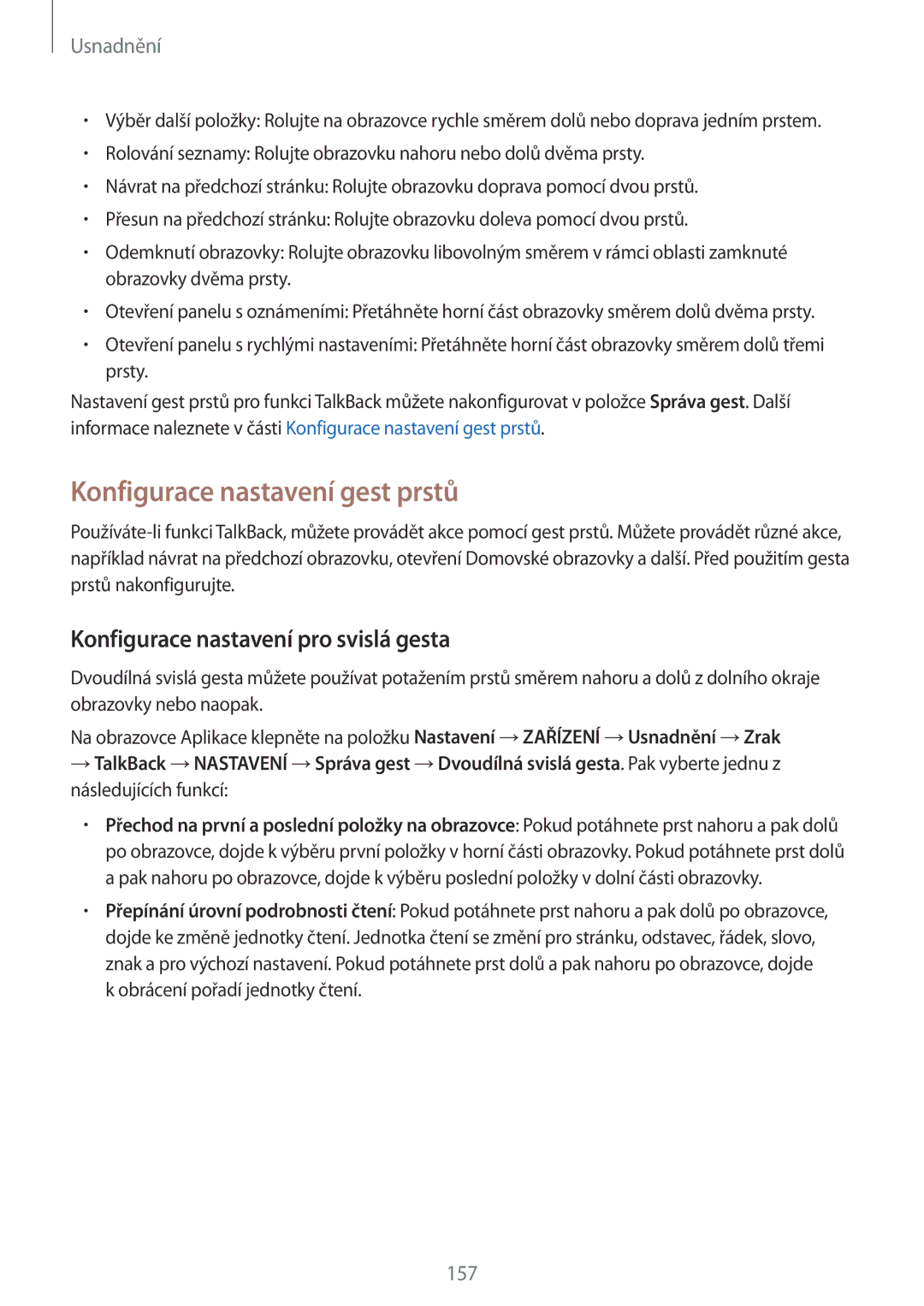 Samsung SM-T800NZWAXEH, SM-T800NZWAEUR manual Konfigurace nastavení gest prstů, Konfigurace nastavení pro svislá gesta 