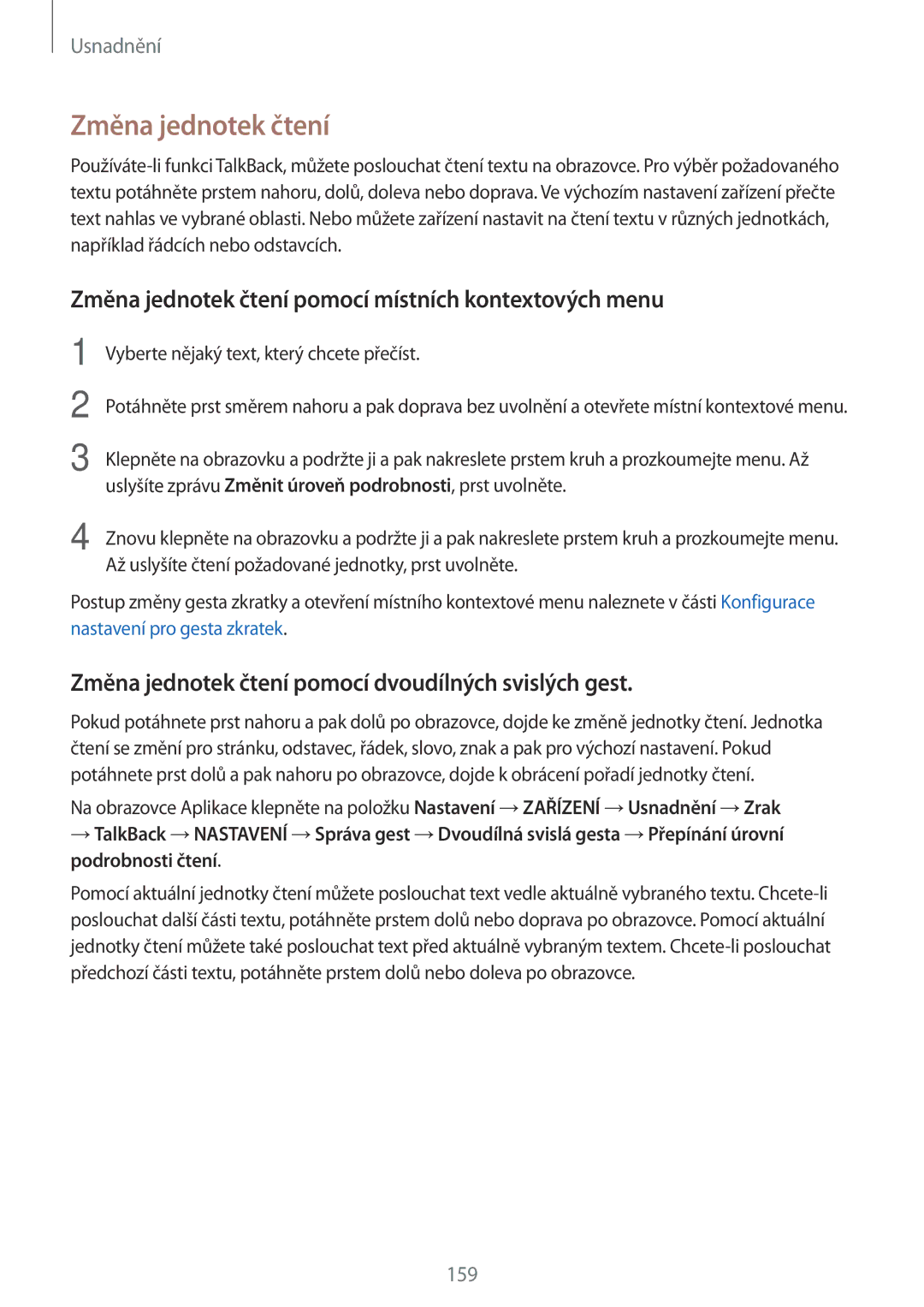 Samsung SM-T800NZWAXEZ, SM-T800NZWAEUR, SM-T800NTSAATO manual Změna jednotek čtení pomocí místních kontextových menu 