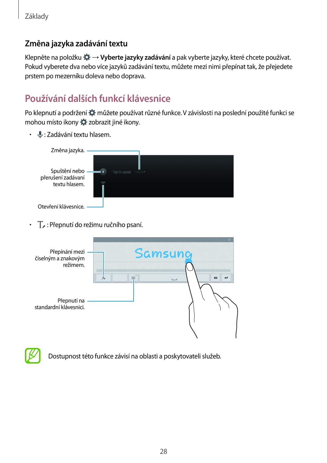 Samsung SM-T800NTSAXSK, SM-T800NZWAEUR, SM-T800NTSAATO Používání dalších funkcí klávesnice, Změna jazyka zadávání textu 