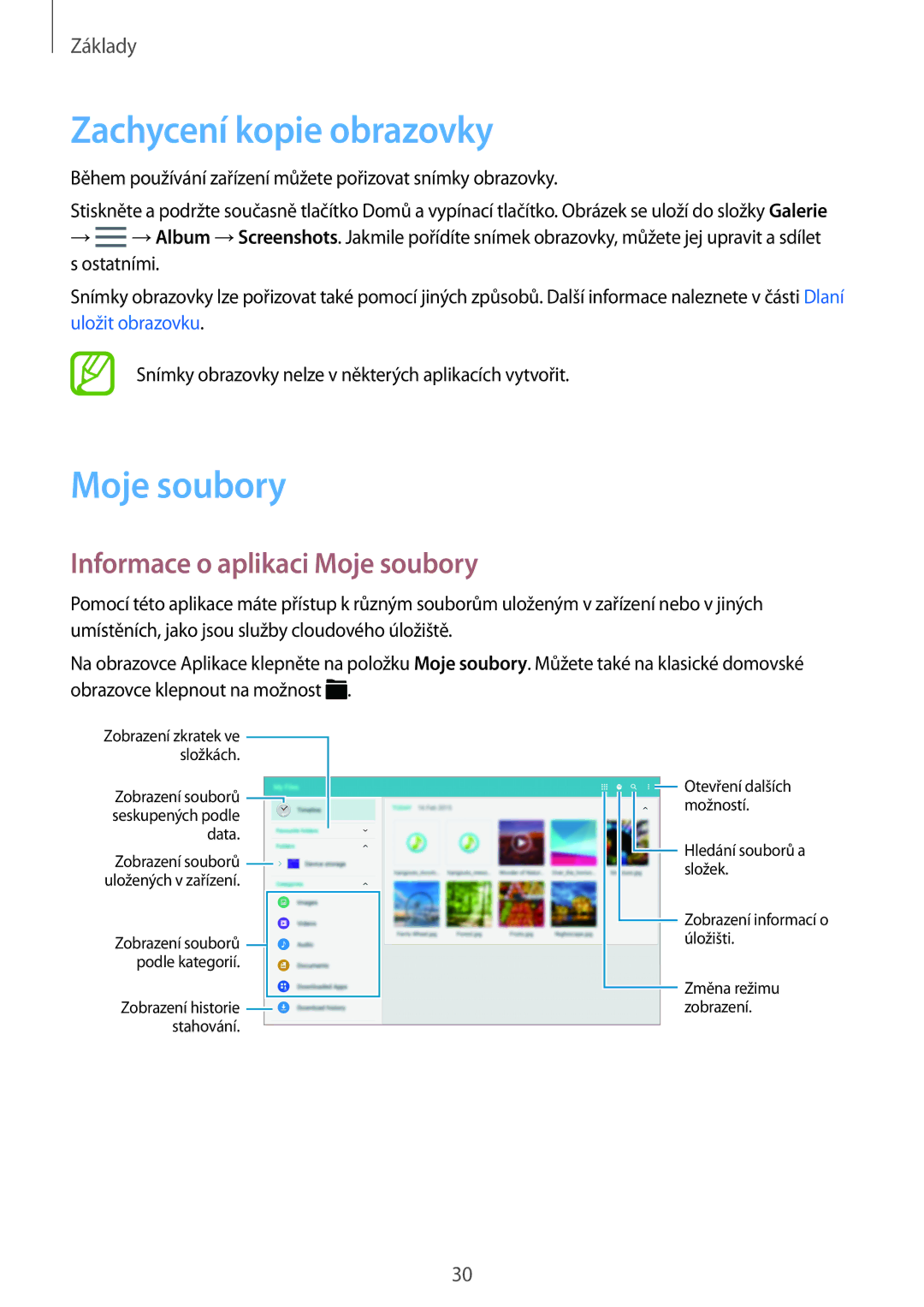 Samsung SM-T800NTSAXEH, SM-T800NZWAEUR, SM-T800NTSAATO Zachycení kopie obrazovky, Informace o aplikaci Moje soubory 