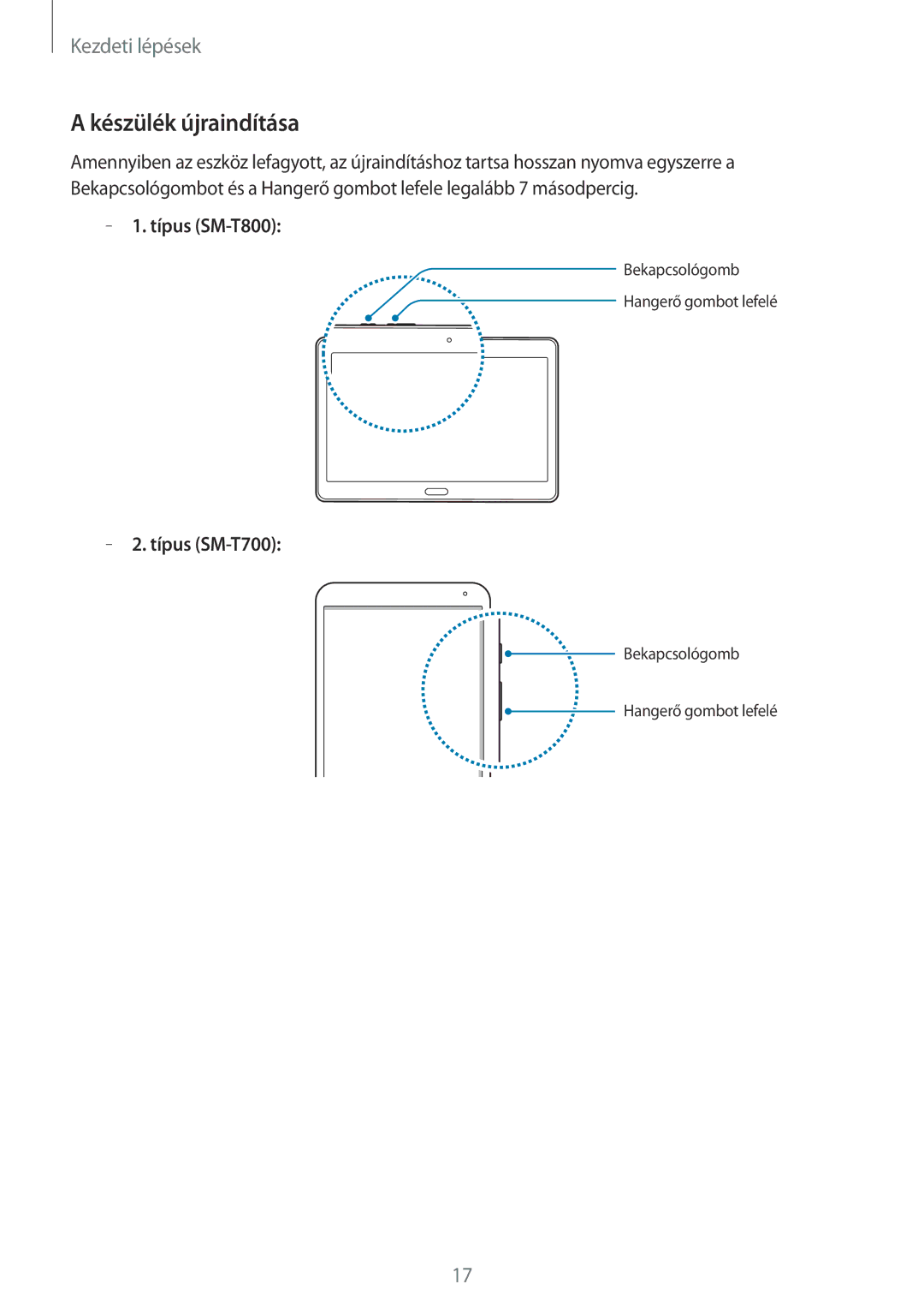 Samsung SM-T800NZWAEUR, SM-T800NTSAATO, SM-T800NHAAATO, SM-T800NTSAXEO, SM-T800NTSAEUR, SM-T800NZWAATO Készülék újraindítása 