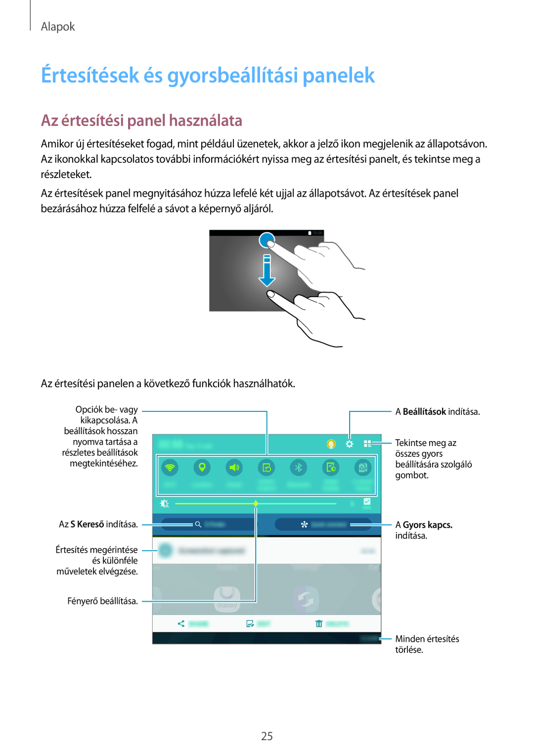 Samsung SM-T800NZWAAUT, SM-T800NZWAEUR manual Értesítések és gyorsbeállítási panelek, Az értesítési panel használata 