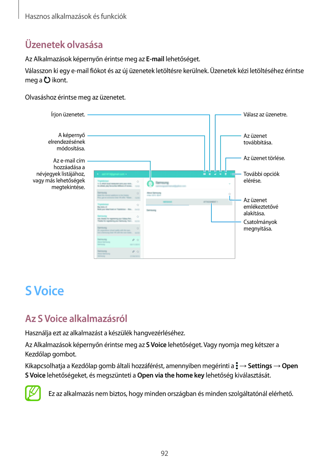 Samsung SM-T800NTSAAUT, SM-T800NZWAEUR, SM-T800NTSAATO, SM-T800NHAAATO manual Üzenetek olvasása, Az S Voice alkalmazásról 