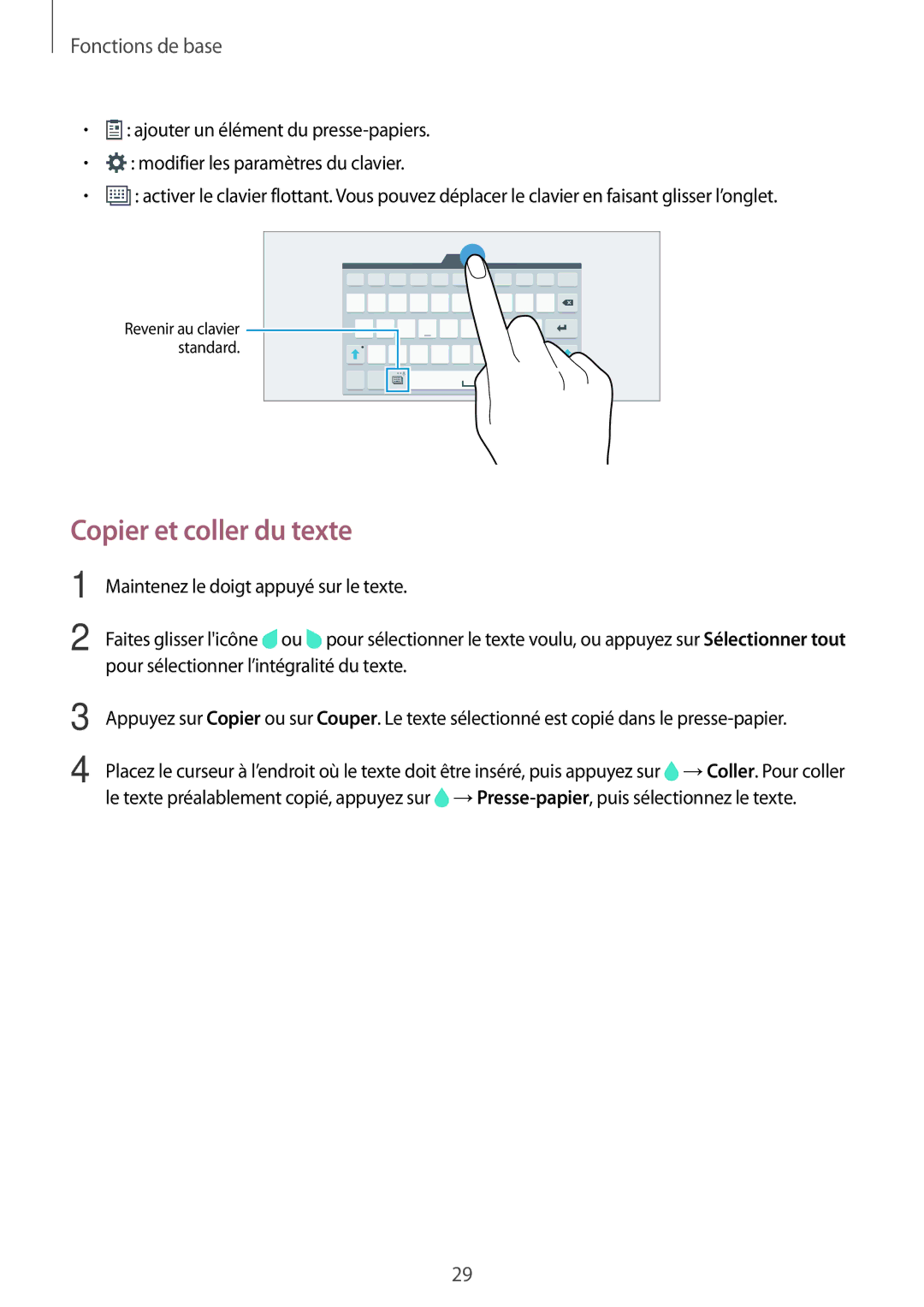 Samsung SM-T800NZWEXEF, SM-T800NZWAXEF, SM-T800NTSAXEF, SM-T800NHAAXEF manual Copier et coller du texte 