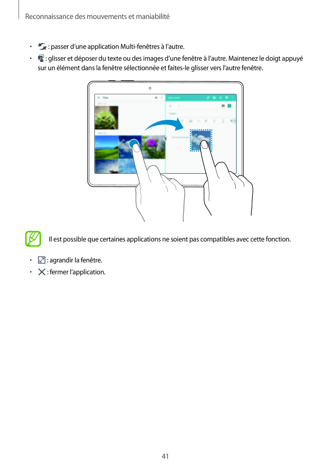 Samsung SM-T800NZWEXEF, SM-T800NZWAXEF, SM-T800NTSAXEF, SM-T800NHAAXEF Passer d’une application Multi-fenêtres à l’autre 