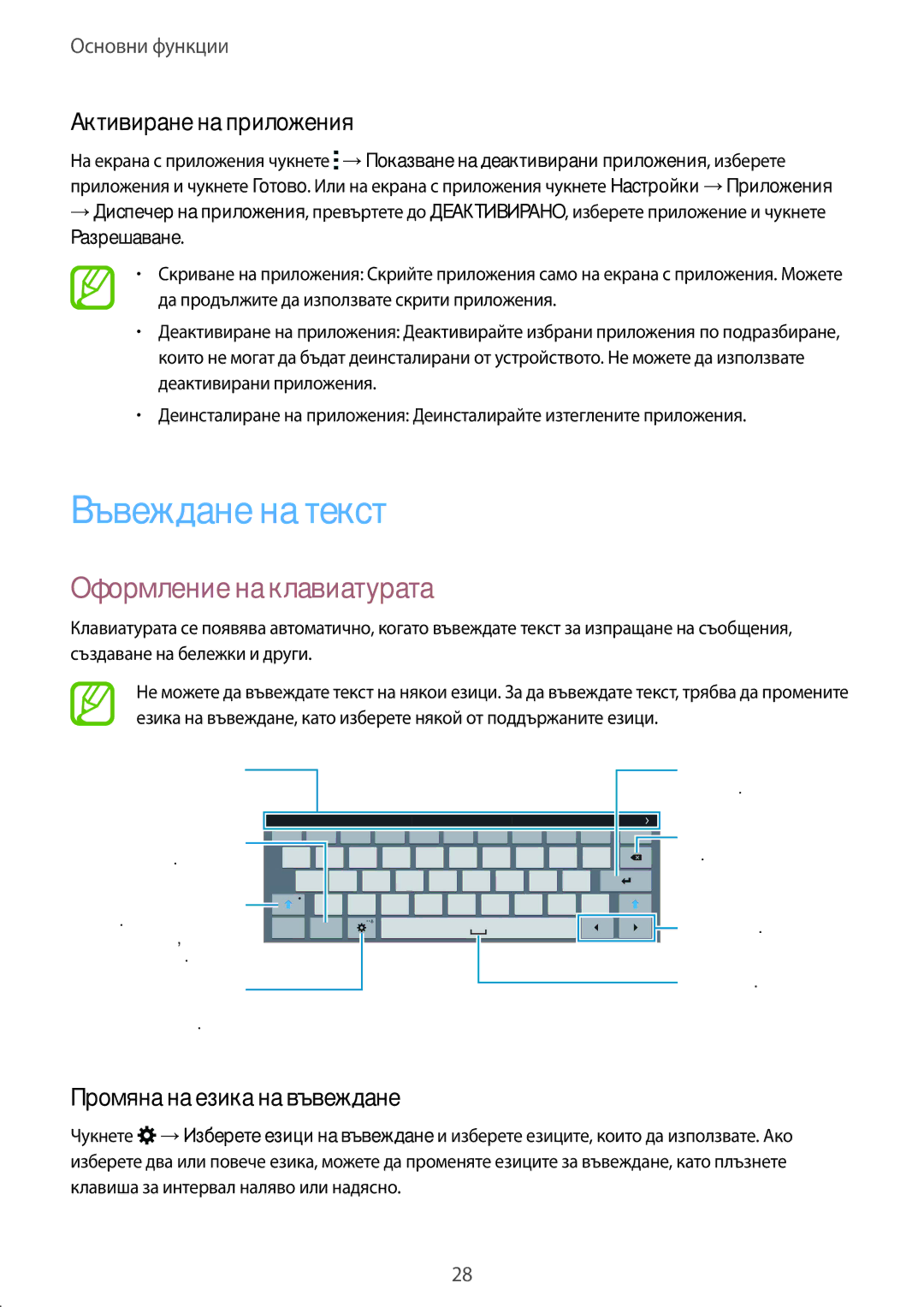 Samsung SM-T805NTSABGL, SM-T805NZWABGL manual Въвеждане на текст, Оформление на клавиатурата, Активиране на приложения 