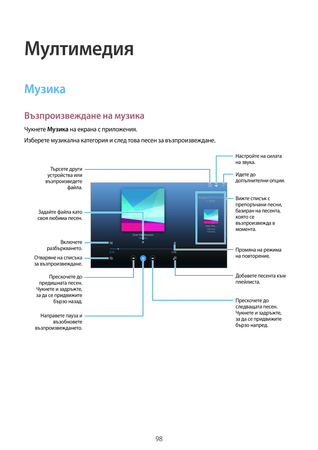 Samsung SM-T805NTSABGL, SM-T805NZWABGL Мултимедия, Възпроизвеждане на музика, Чукнете Музика на екрана с приложения 