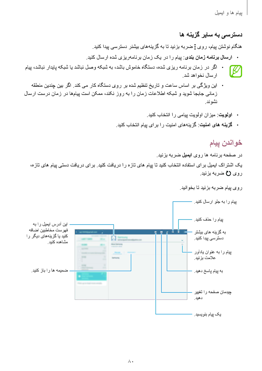 Samsung SM-T805NZWAECT, SM-T805NTSAEGY, SM-T805NTSAKSA مایپ ندناوخ, اه هنیزگ ریاس هب یسرتسد, دیناوخب ات دینزب هبرض مایپ یور 