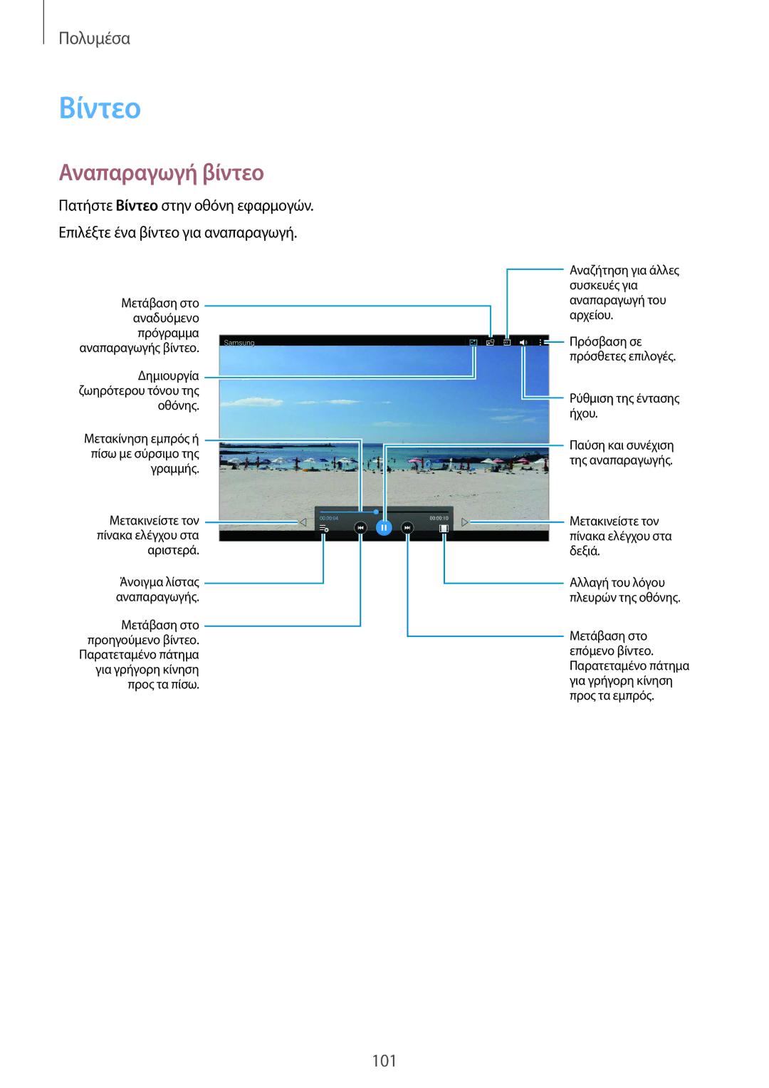 Samsung SM-T805NZWAEUR, SM-T805NTSAEUR manual Βίντεο, Αναπαραγωγή βίντεο 