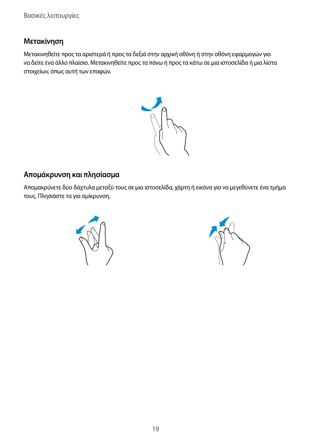 Samsung SM-T805NZWAEUR, SM-T805NTSAEUR manual Μετακίνηση, Απομάκρυνση και πλησίασμα 
