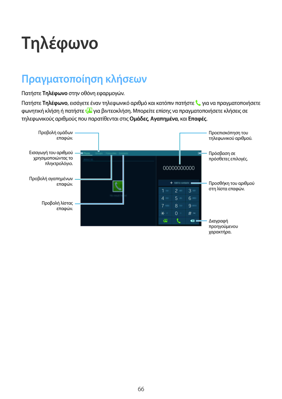 Samsung SM-T805NTSAEUR, SM-T805NZWAEUR manual Πραγματοποίηση κλήσεων, Πατήστε Τηλέφωνο στην οθόνη εφαρμογών 