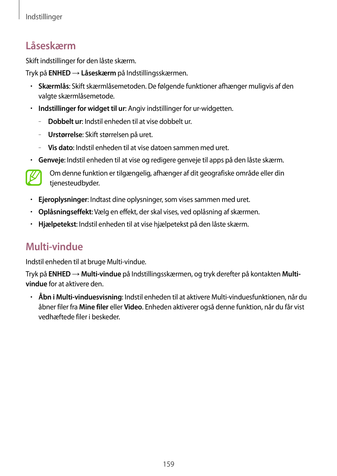 Samsung SM-T805NHAANEE, SM-T805NTSANEE, SM-T805NTSENEE, SM-T805NLSANEE, SM-T805NZWANEE manual Låseskærm, Multi-vindue 