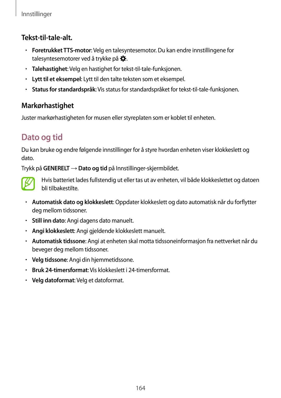 Samsung SM-T805NHAANEE, SM-T805NTSANEE, SM-T805NTSENEE, SM-T805NLSANEE manual Dato og tid, Tekst-til-tale-alt, Markørhastighet 