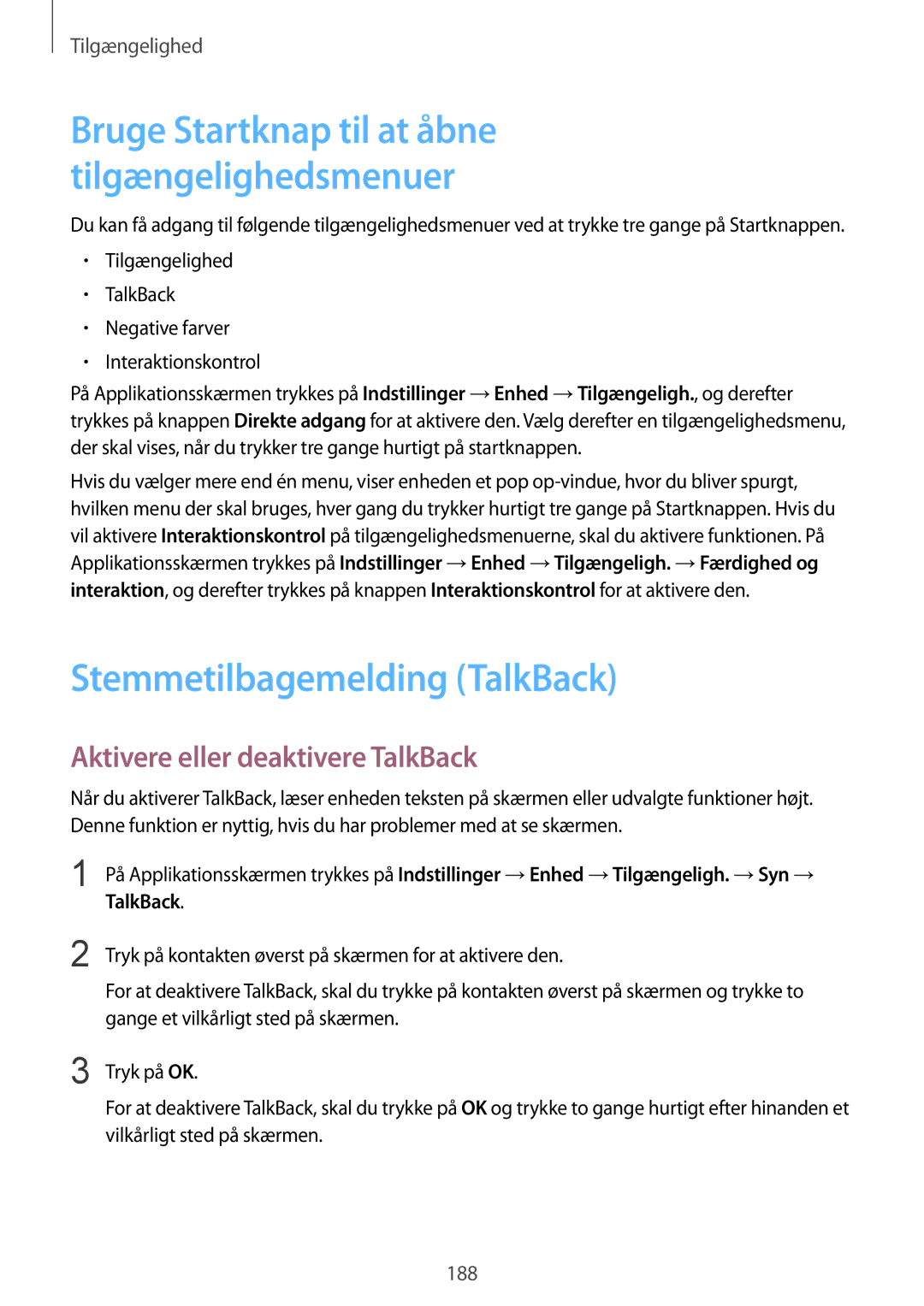 Samsung SM-T805NZWANEE, SM-T805NTSANEE, SM-T805NTSENEE Stemmetilbagemelding TalkBack, Aktivere eller deaktivere TalkBack 