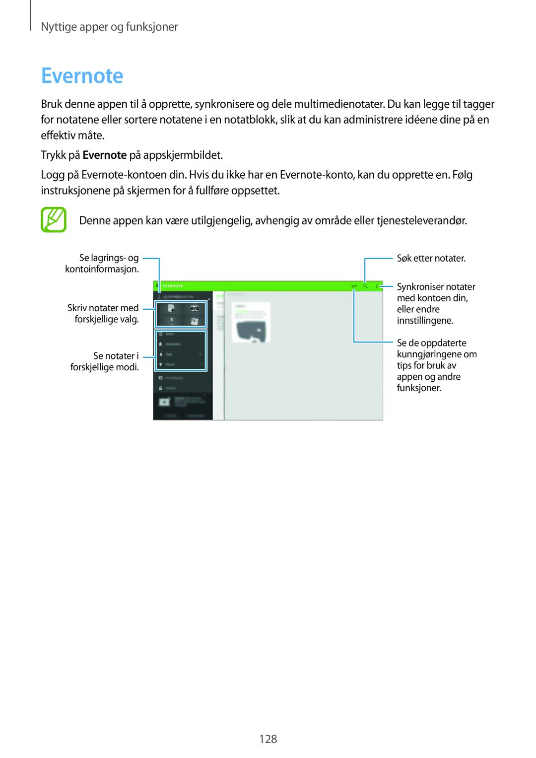 Samsung SM-T805NZWANEE, SM-T805NTSANEE, SM-T805NTSENEE, SM-T805NLSANEE, SM-T805NHAANEE manual Evernote 