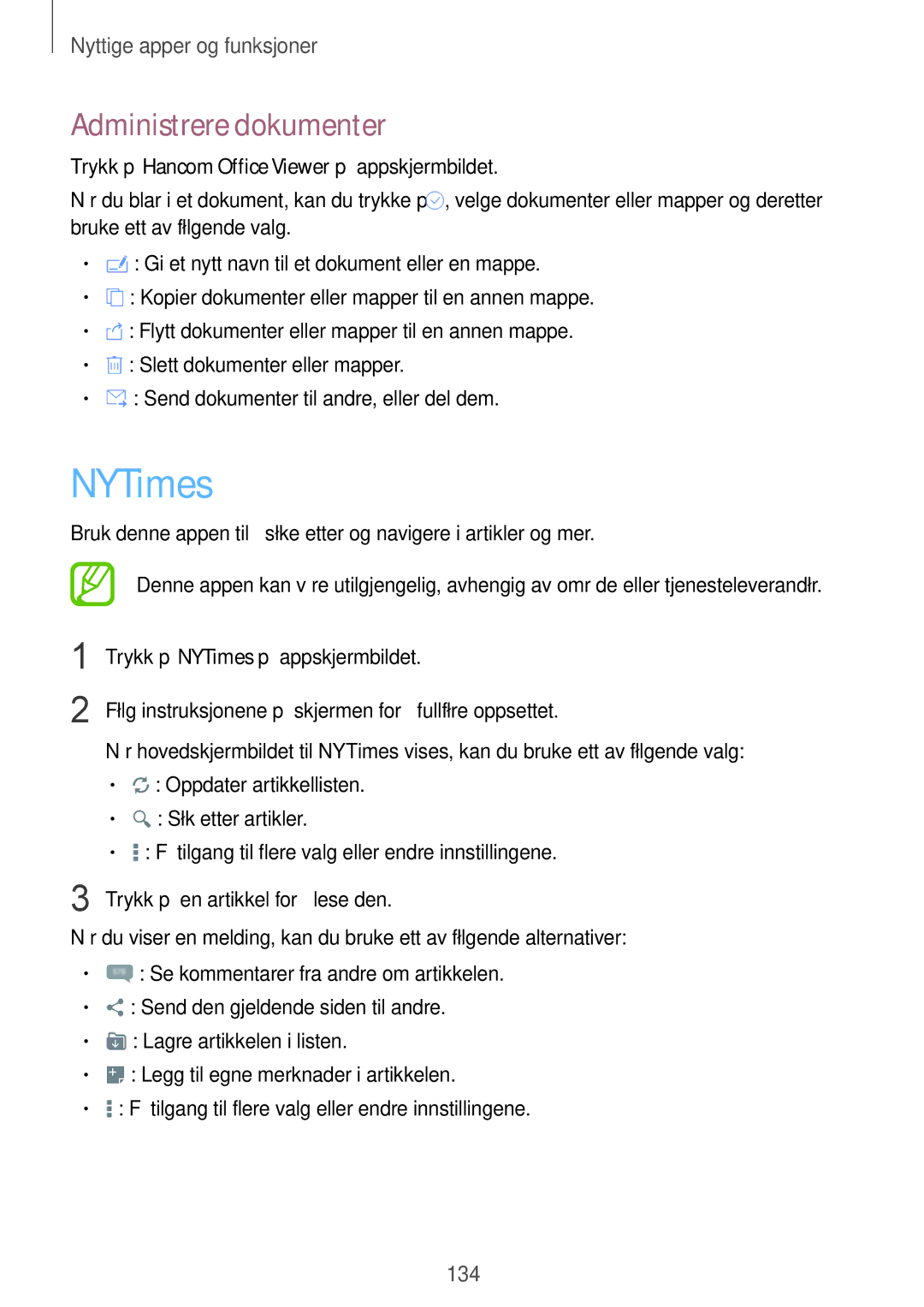 Samsung SM-T805NHAANEE, SM-T805NTSANEE, SM-T805NTSENEE, SM-T805NLSANEE, SM-T805NZWANEE manual NYTimes, Administrere dokumenter 