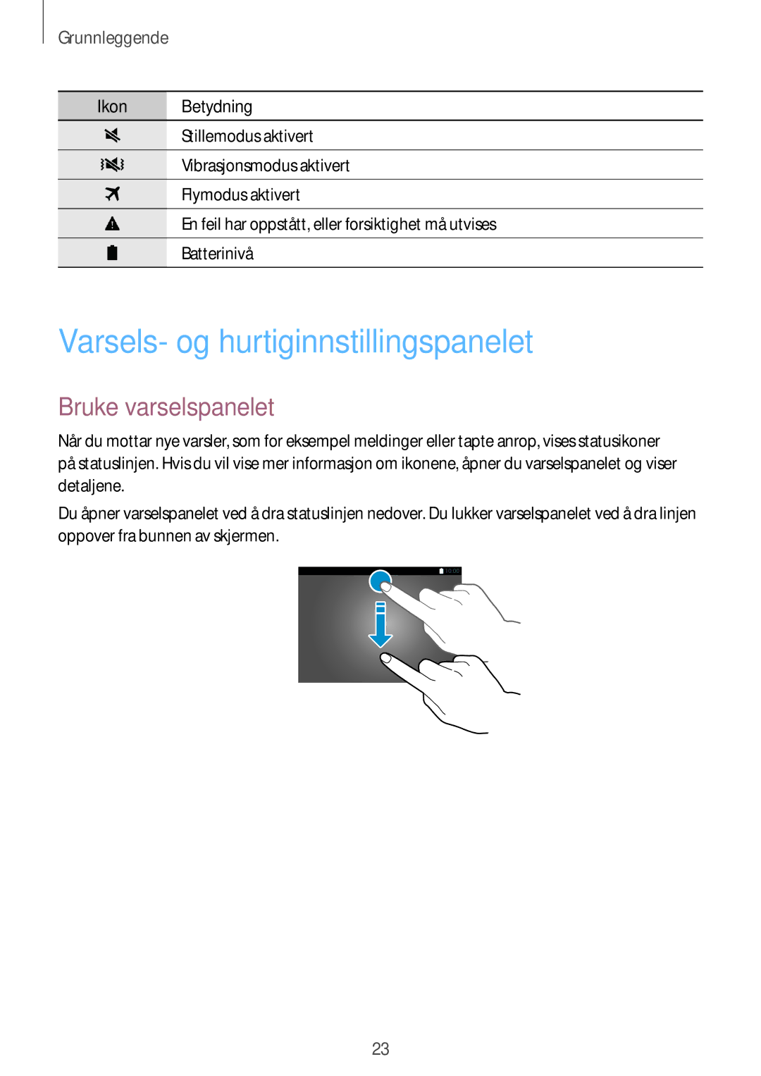 Samsung SM-T805NZWANEE, SM-T805NTSANEE, SM-T805NTSENEE manual Varsels- og hurtiginnstillingspanelet, Bruke varselspanelet 