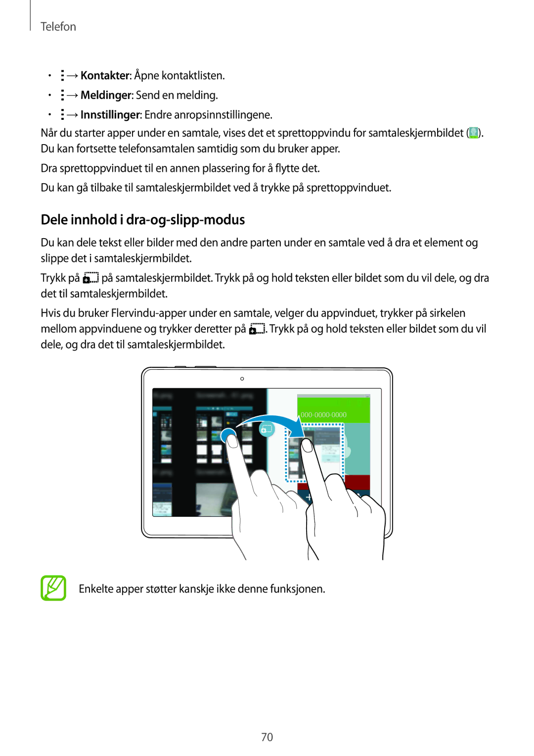Samsung SM-T805NTSANEE, SM-T805NTSENEE, SM-T805NLSANEE, SM-T805NZWANEE, SM-T805NHAANEE manual Dele innhold i dra-og-slipp-modus 