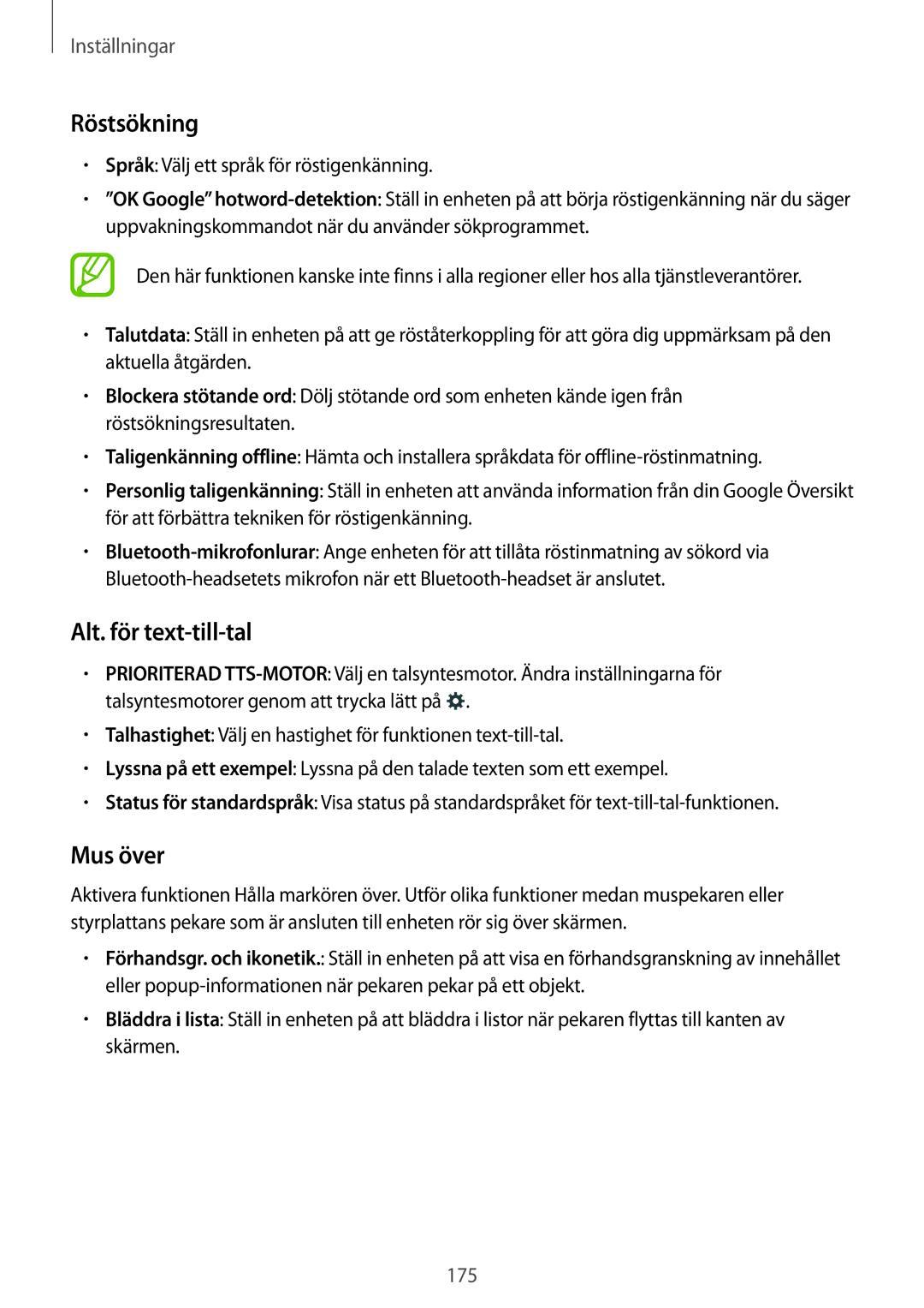 Samsung SM-T805NTSANEE, SM-T805NTSENEE, SM-T805NLSANEE, SM-T805NZWANEE, SM-T805NHAANEE manual Alt. för text-till-tal, Mus över 
