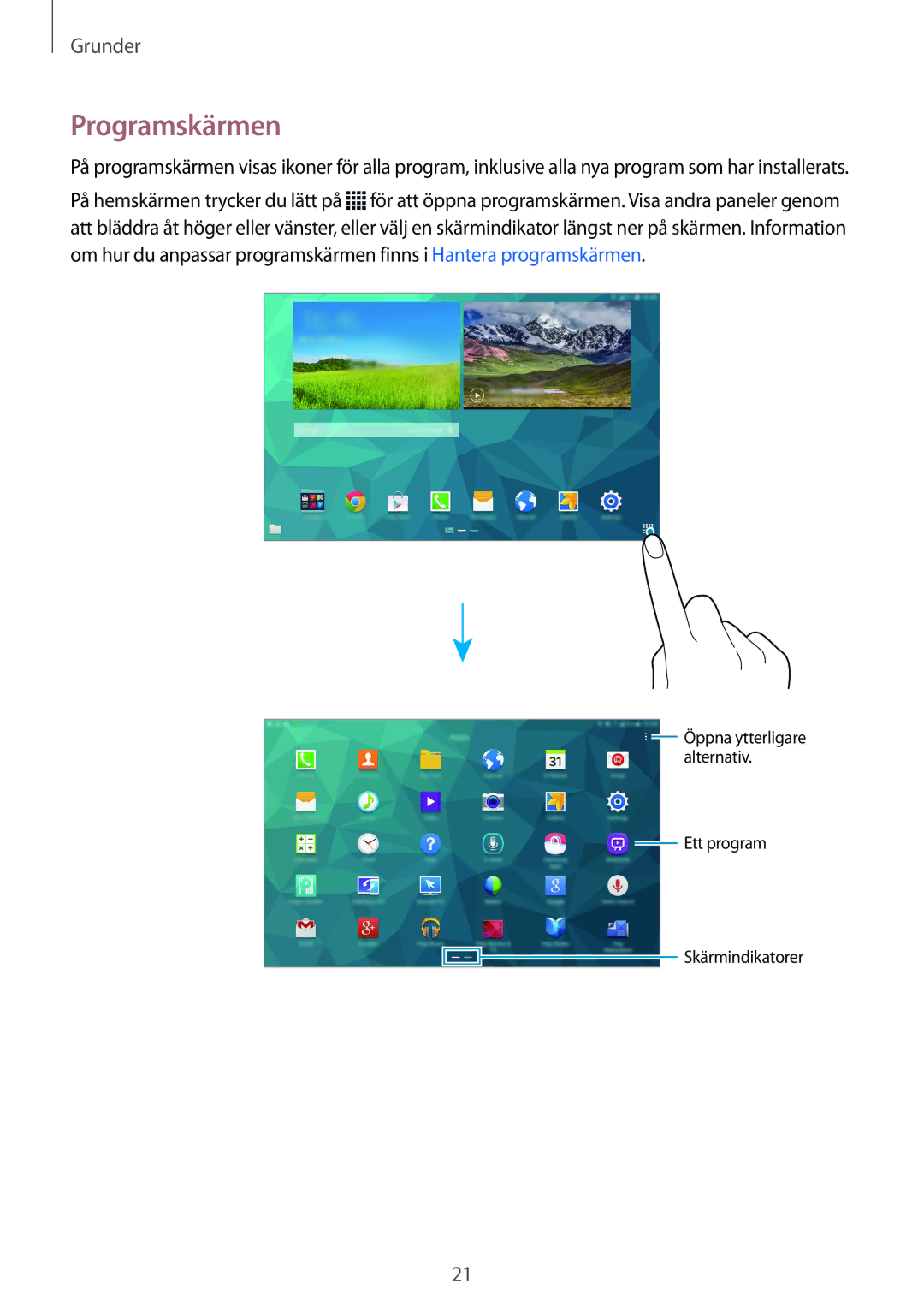 Samsung SM-T805NTSENEE, SM-T805NTSANEE, SM-T805NLSANEE, SM-T805NZWANEE, SM-T805NHAANEE manual Programskärmen 