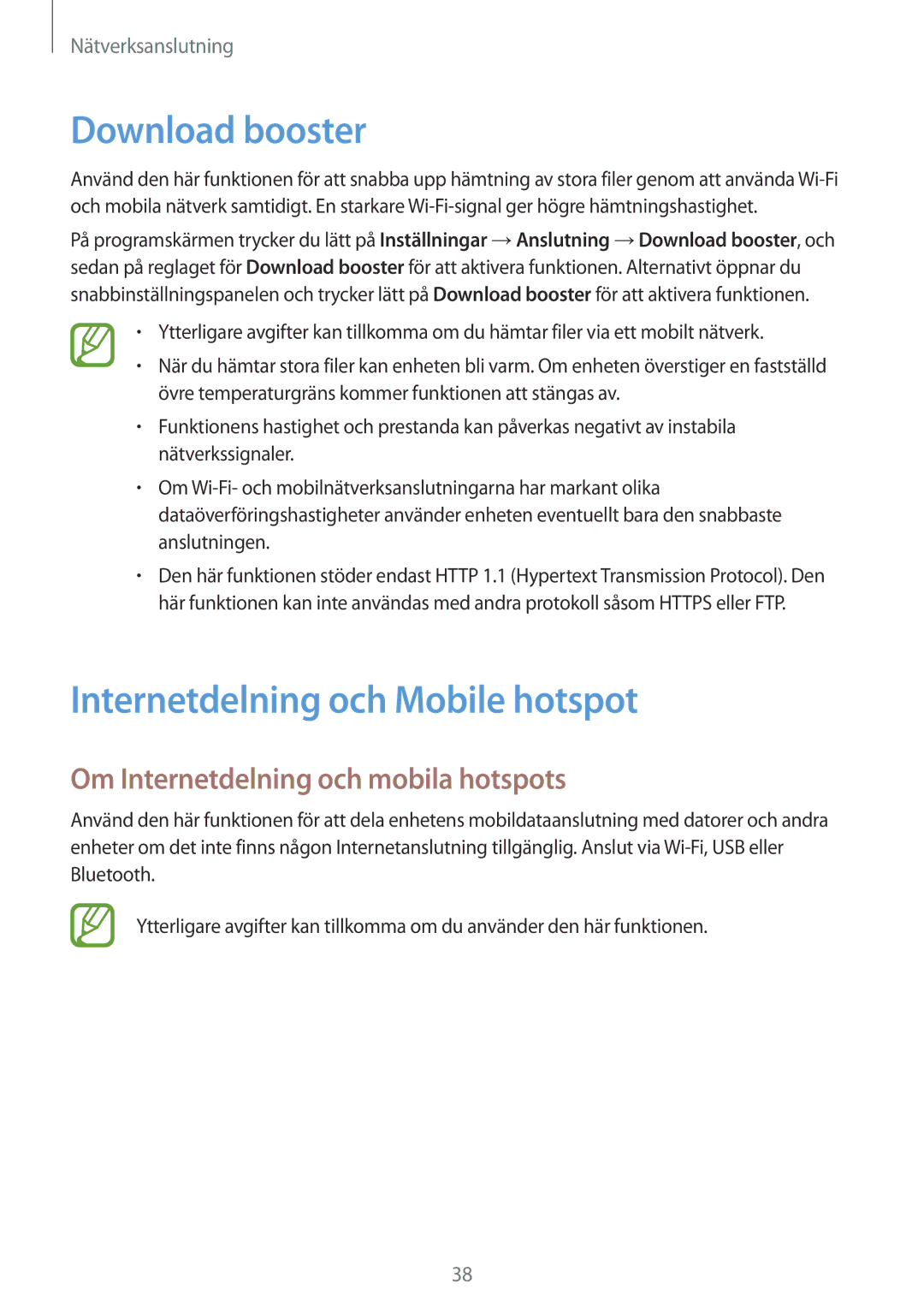 Samsung SM-T805NZWANEE manual Download booster, Internetdelning och Mobile hotspot, Om Internetdelning och mobila hotspots 