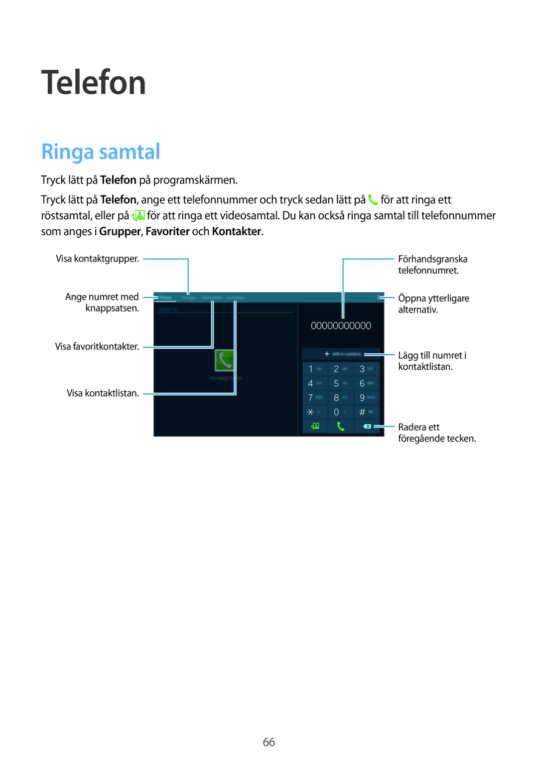 Samsung SM-T805NTSENEE, SM-T805NTSANEE, SM-T805NLSANEE, SM-T805NZWANEE, SM-T805NHAANEE manual Telefon, Ringa samtal 