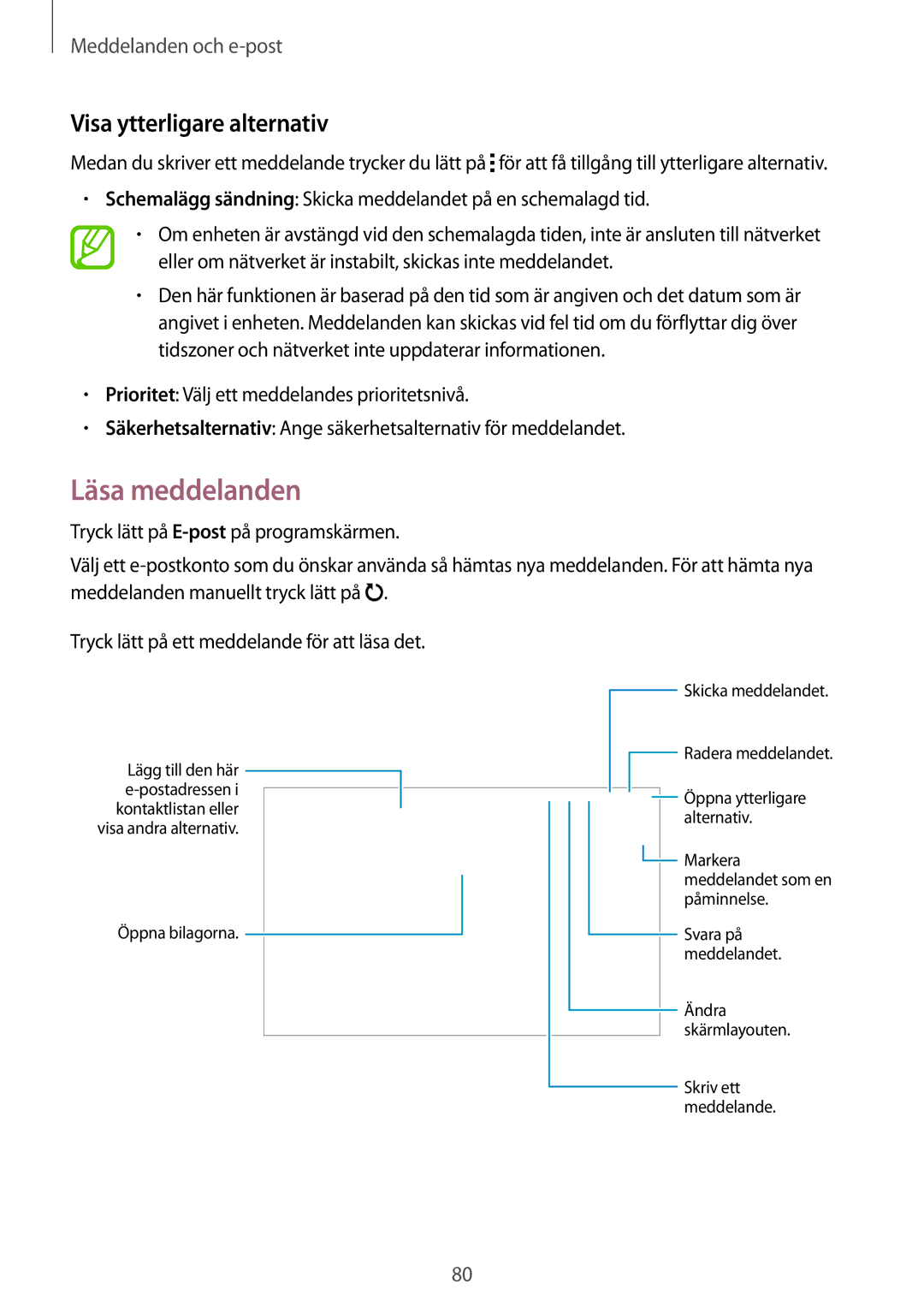 Samsung SM-T805NTSANEE, SM-T805NTSENEE, SM-T805NLSANEE, SM-T805NZWANEE manual Läsa meddelanden, Visa ytterligare alternativ 