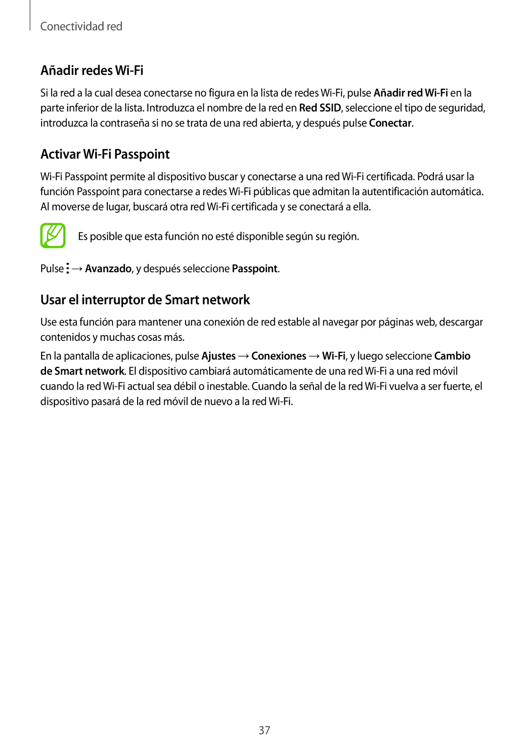 Samsung SM-T805NTSAITV, SM-T805NTSATPH Añadir redes Wi-Fi, Activar Wi-Fi Passpoint, Usar el interruptor de Smart network 