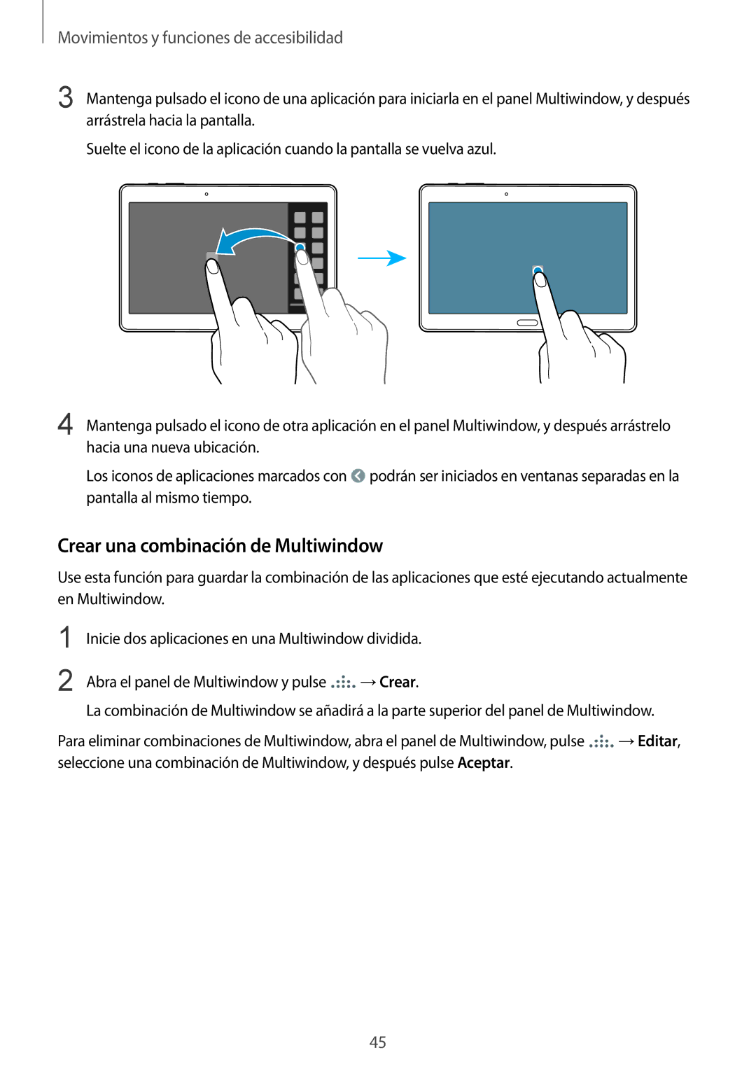 Samsung SM-T805NZWAPHE, SM-T805NTSATPH, SM-T805NZWATPH, SM-T805NTSAITV, SM-T805NTSAXEC Crear una combinación de Multiwindow 