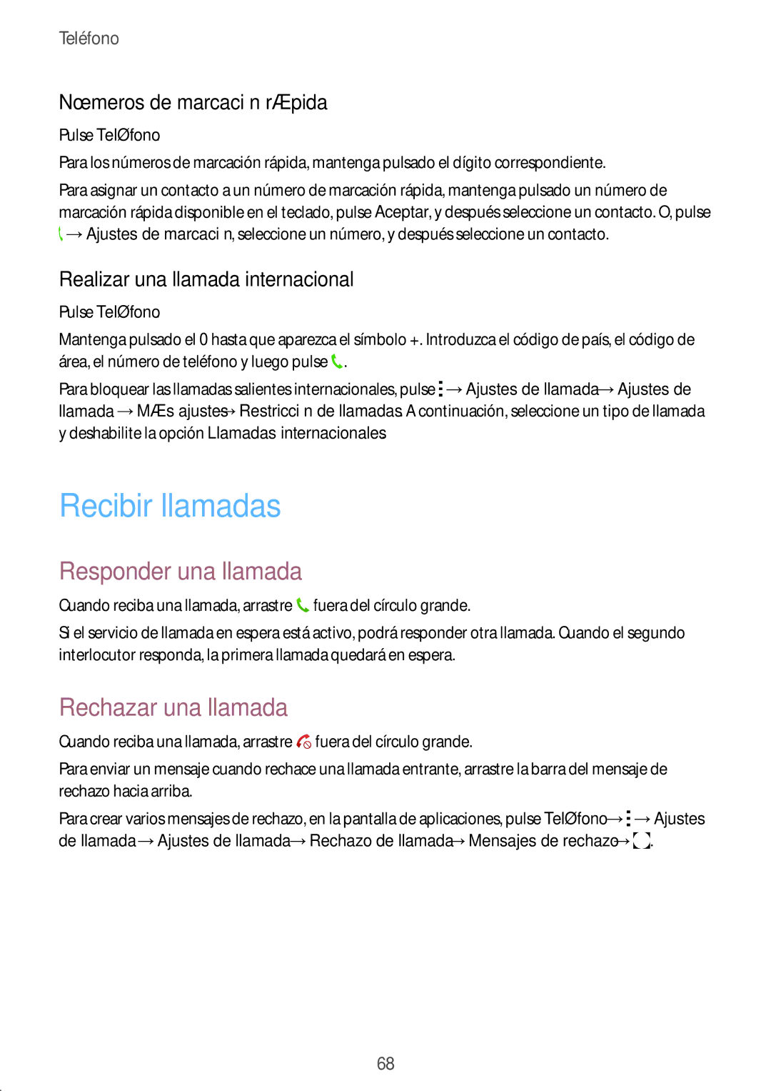 Samsung SM-T805NTSAPHE manual Recibir llamadas, Responder una llamada, Rechazar una llamada, Números de marcación rápida 