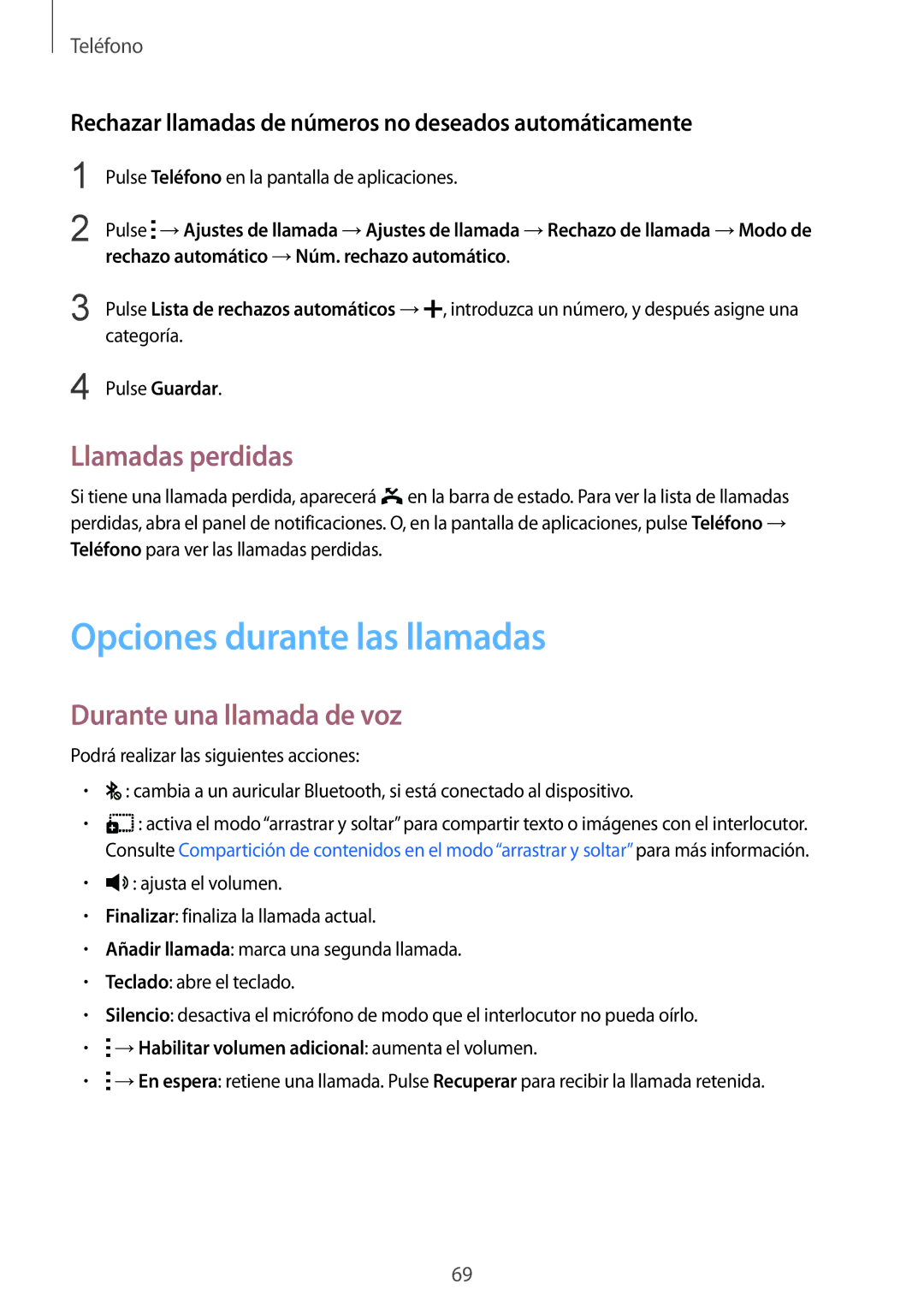 Samsung SM-T805NZWAXFV, SM-T805NTSATPH manual Opciones durante las llamadas, Llamadas perdidas, Durante una llamada de voz 