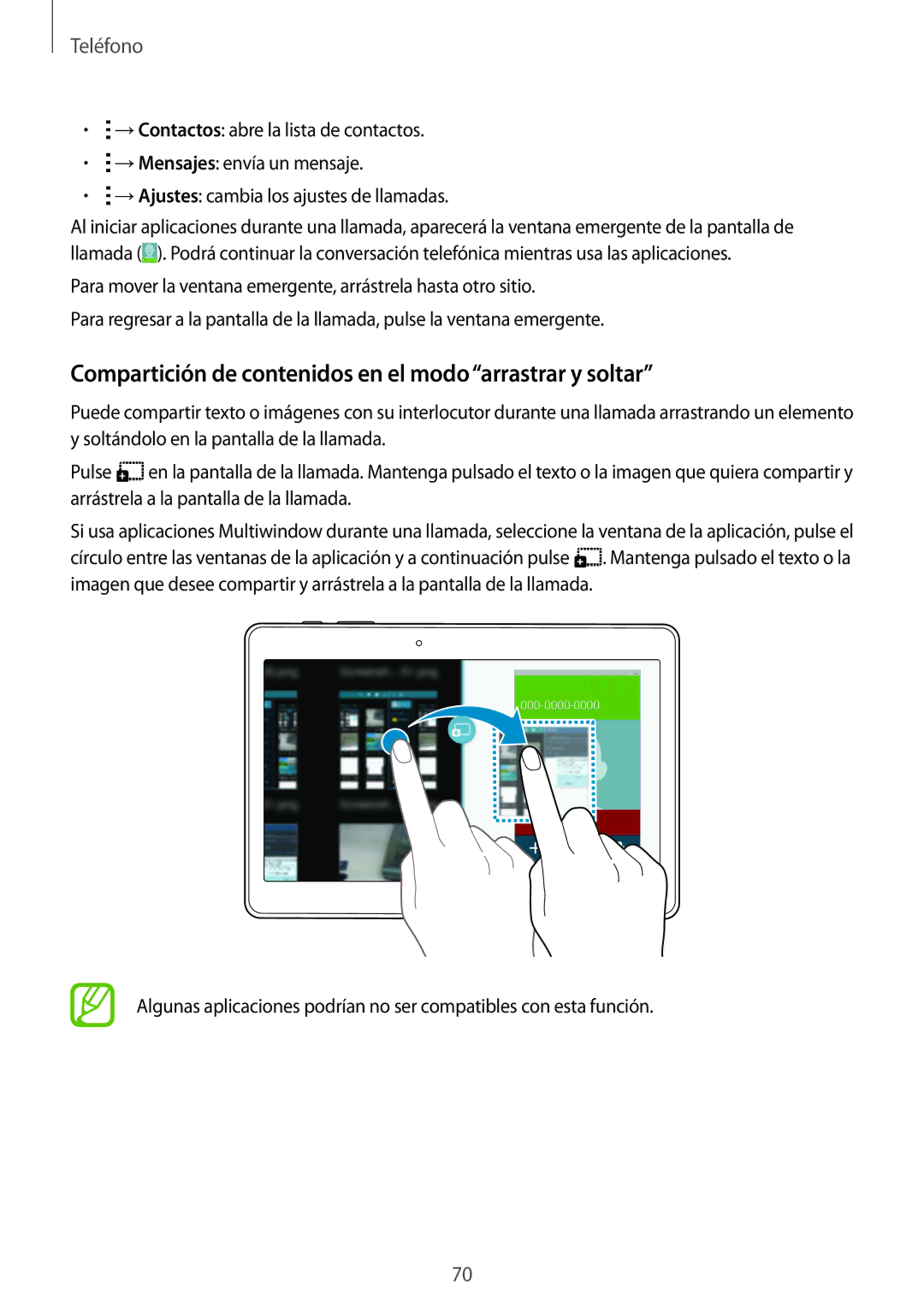 Samsung SM-T805NTSATPH, SM-T805NZWATPH, SM-T805NTSAITV manual Compartición de contenidos en el modo arrastrar y soltar 