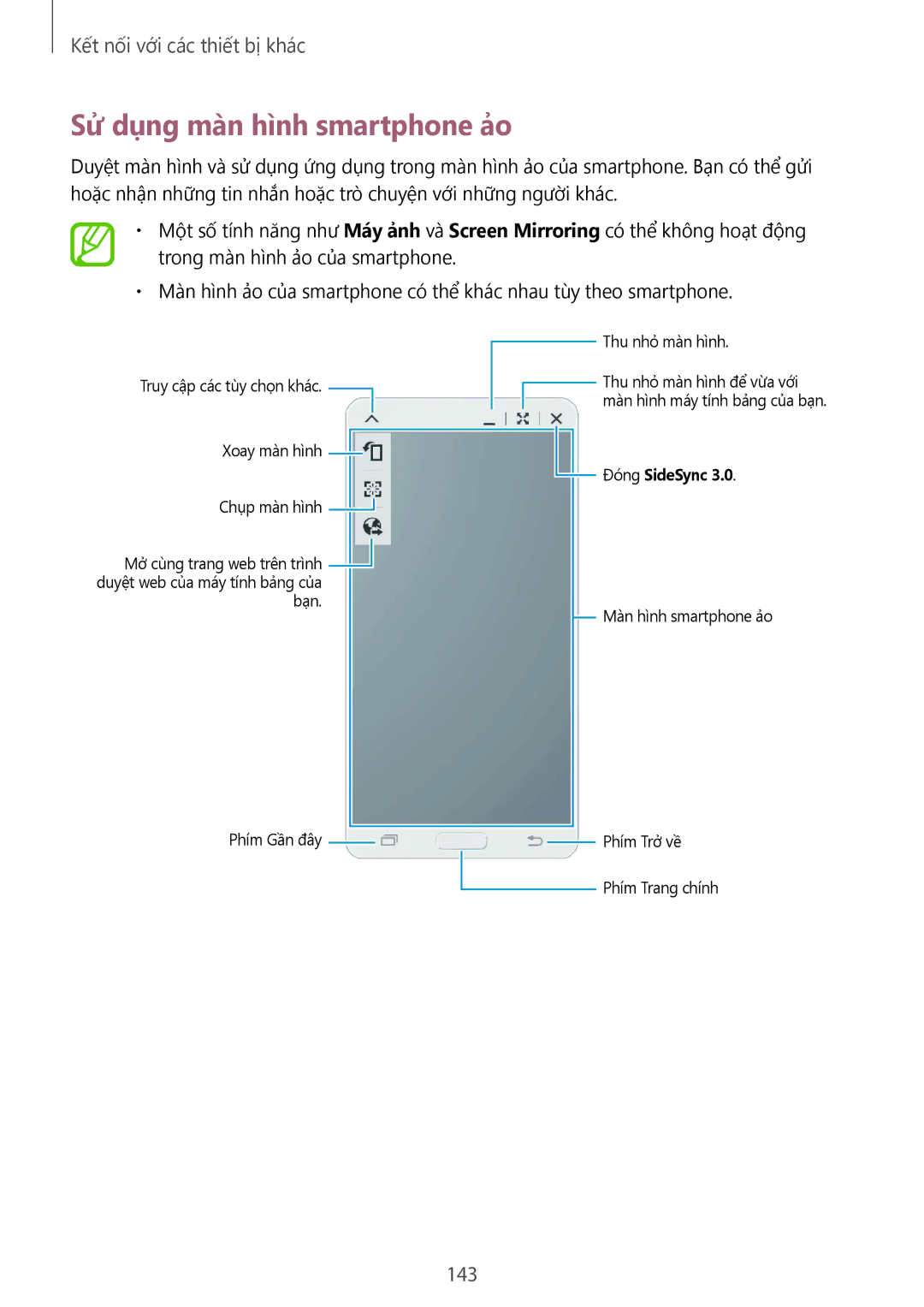 Samsung SM-T805NZWAXXV, SM-T805NTSAXXV manual Sử dụng màn hình smartphone ảo, 143 