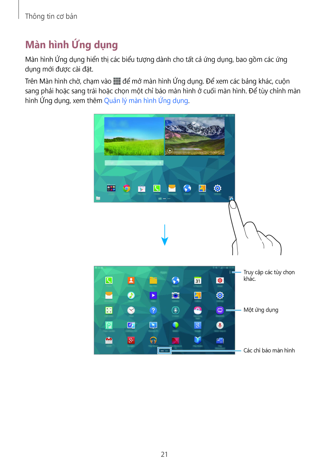 Samsung SM-T805NZWAXXV, SM-T805NTSAXXV manual Màn hình Ứng dụng 