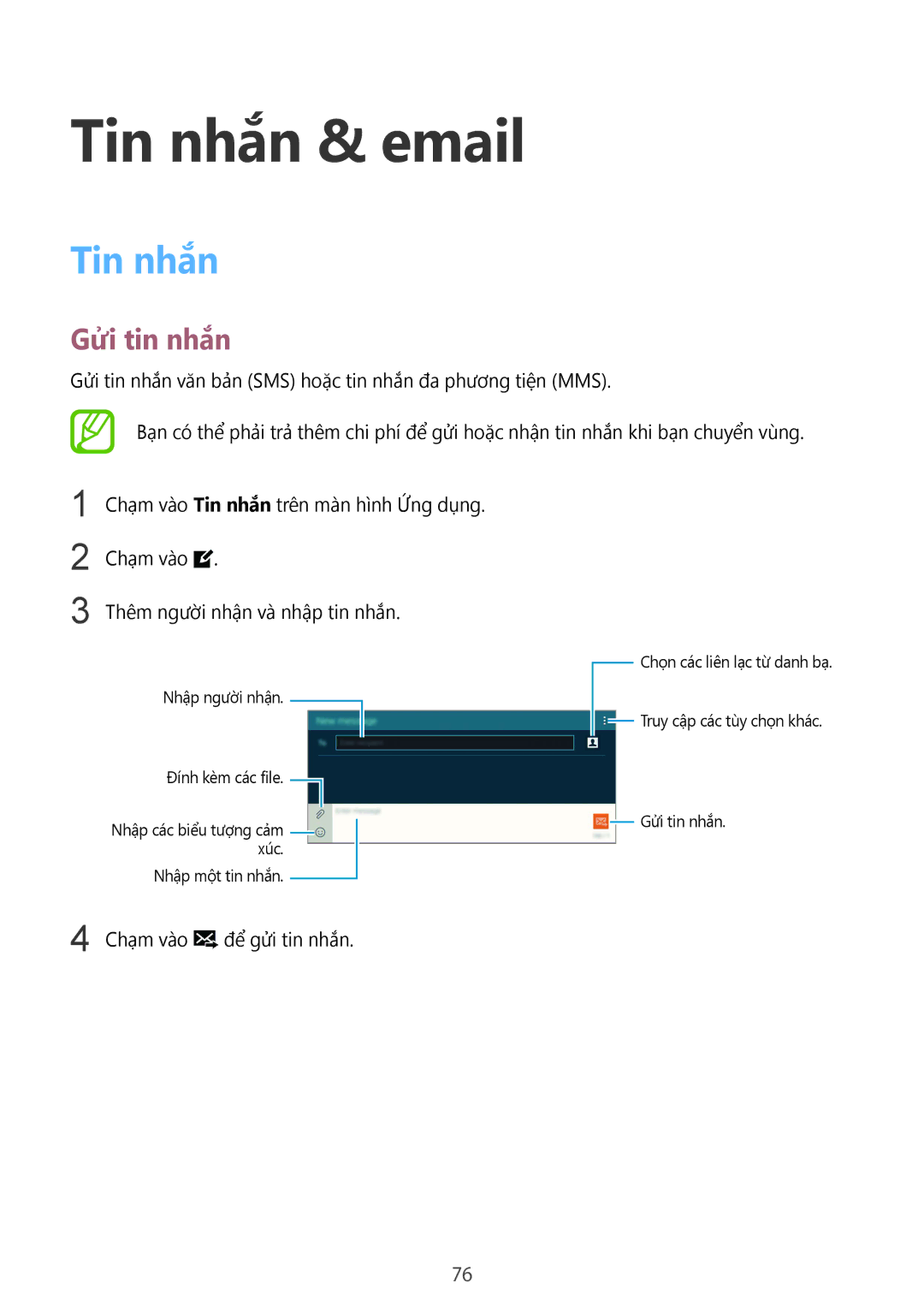 Samsung SM-T805NTSAXXV, SM-T805NZWAXXV manual Tin nhắn & email, Gửi tin nhắn 