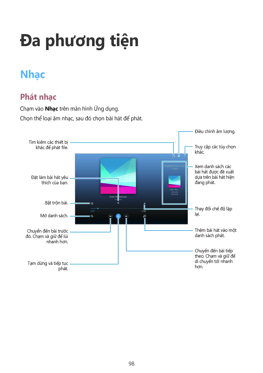 Samsung SM-T805NTSAXXV, SM-T805NZWAXXV manual Đa phương tiện, Nhạc, Phát nhạc 