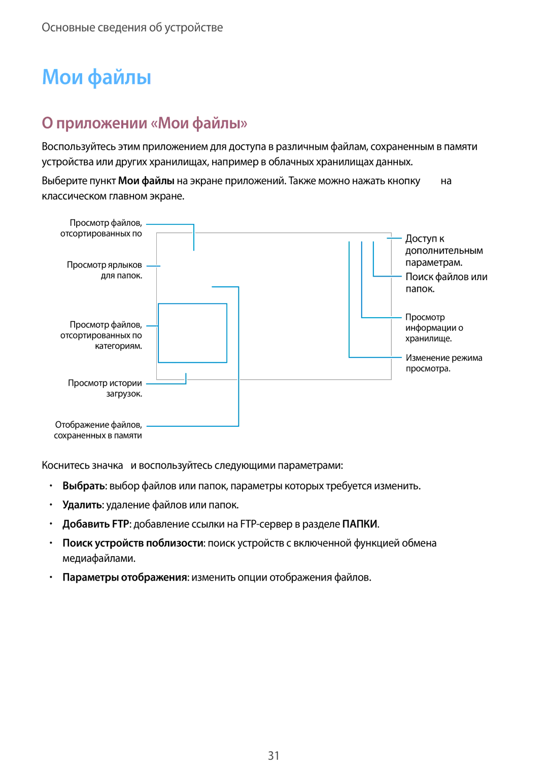 Samsung SM-T805NHAASER, SM-T805NZWASEB, SM-T805NTSASEB, SM-T805NHAASEB, SM-T805NTSYSER manual Приложении «Мои файлы» 