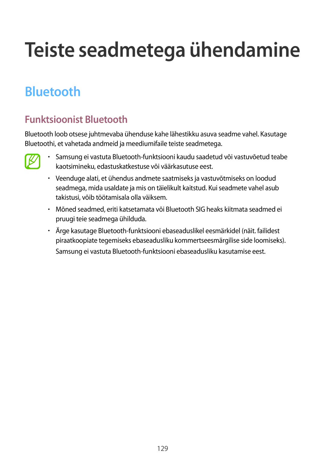 Samsung SM-T805NZWASEB, SM-T805NTSASEB, SM-T805NHAASEB manual Funktsioonist Bluetooth 