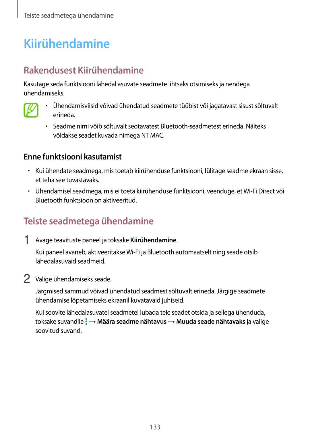 Samsung SM-T805NTSASEB, SM-T805NZWASEB, SM-T805NHAASEB manual Rakendusest Kiirühendamine, Enne funktsiooni kasutamist 