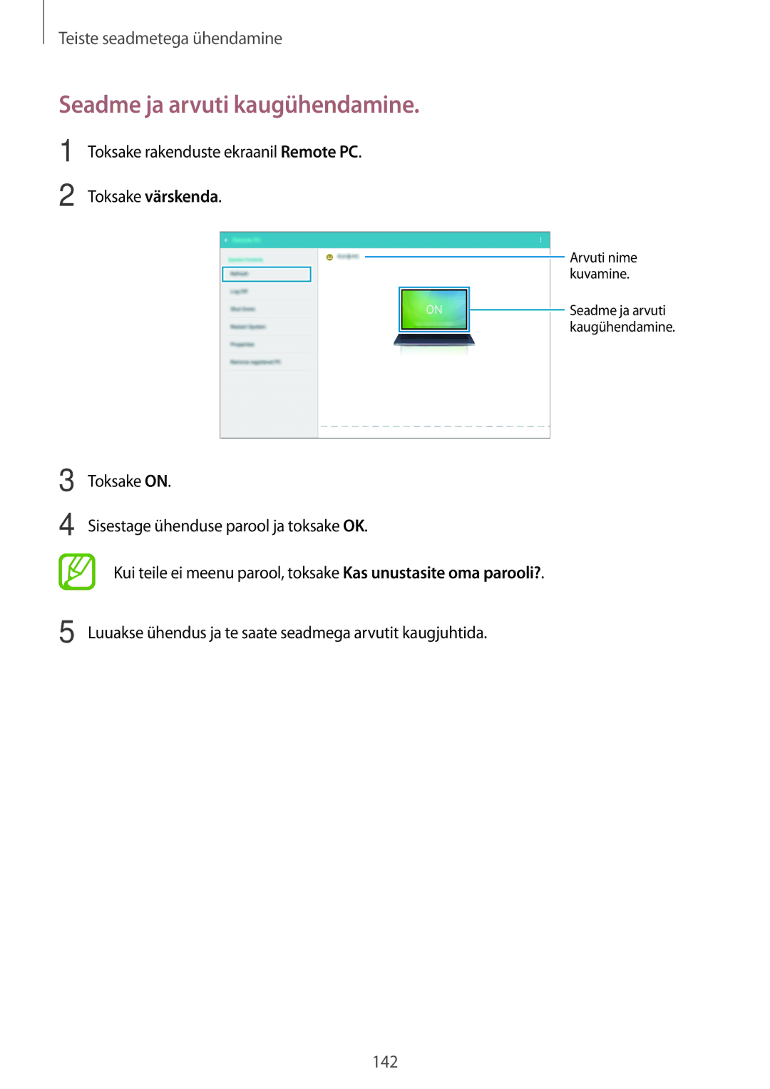 Samsung SM-T805NTSASEB, SM-T805NZWASEB, SM-T805NHAASEB manual Seadme ja arvuti kaugühendamine 