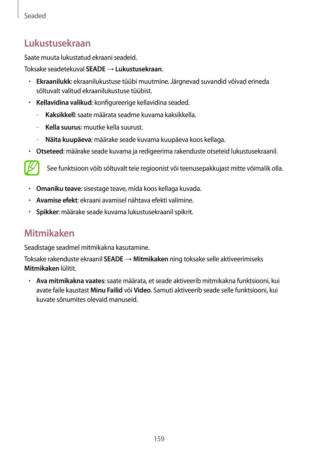 Samsung SM-T805NZWASEB, SM-T805NTSASEB, SM-T805NHAASEB manual Lukustusekraan, Mitmikaken 