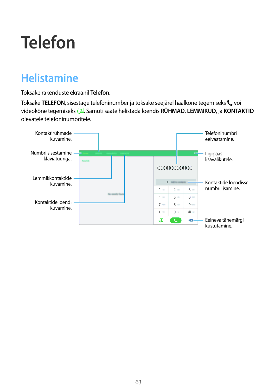 Samsung SM-T805NZWASEB, SM-T805NTSASEB, SM-T805NHAASEB manual Telefon, Helistamine 