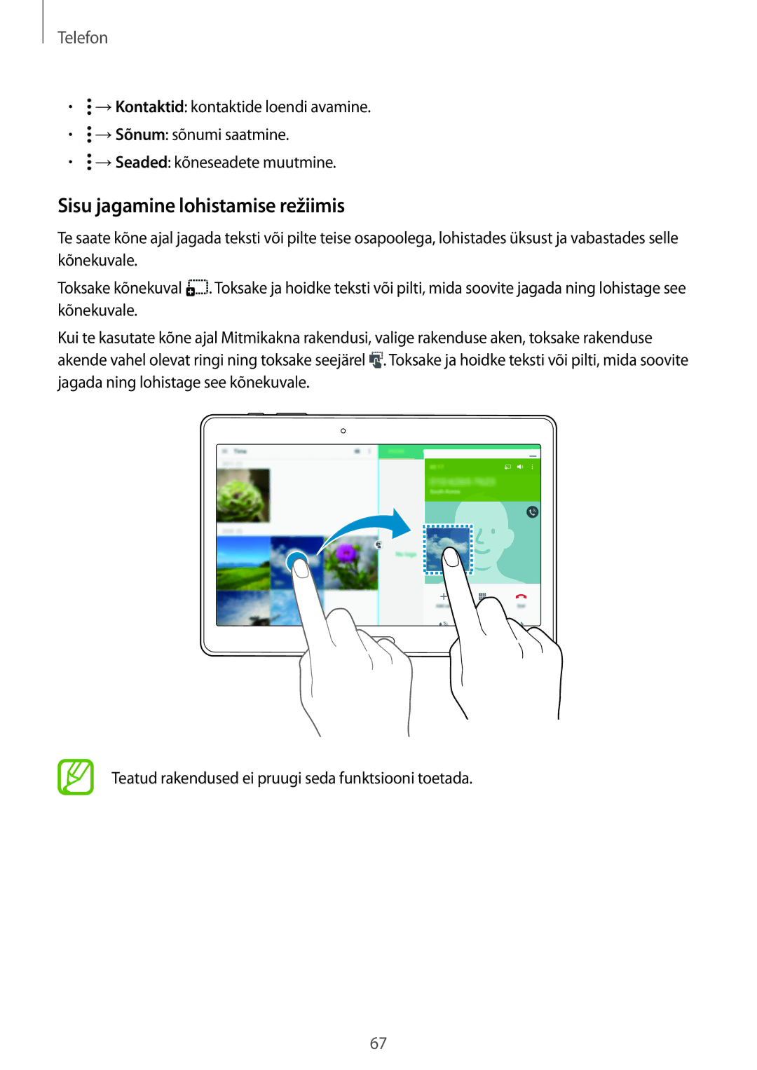 Samsung SM-T805NTSASEB, SM-T805NZWASEB, SM-T805NHAASEB manual Sisu jagamine lohistamise režiimis 