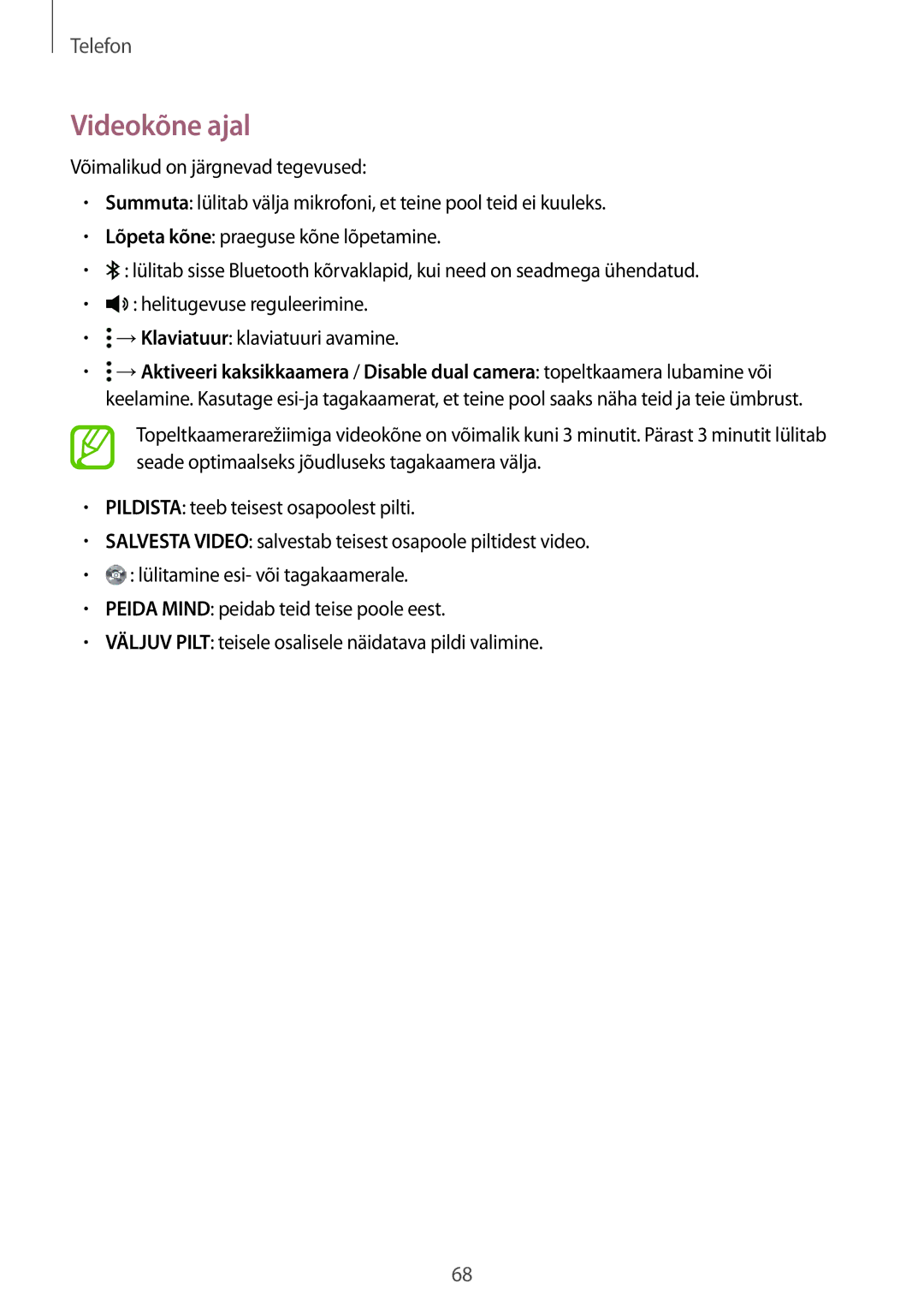 Samsung SM-T805NHAASEB, SM-T805NZWASEB, SM-T805NTSASEB manual Videokõne ajal 