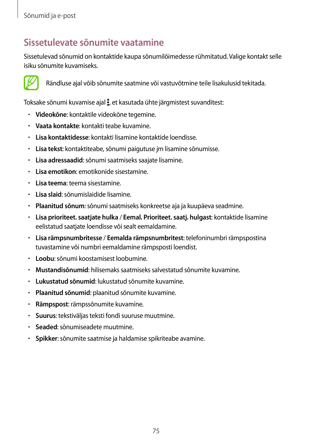 Samsung SM-T805NZWASEB, SM-T805NTSASEB, SM-T805NHAASEB manual Sissetulevate sõnumite vaatamine 