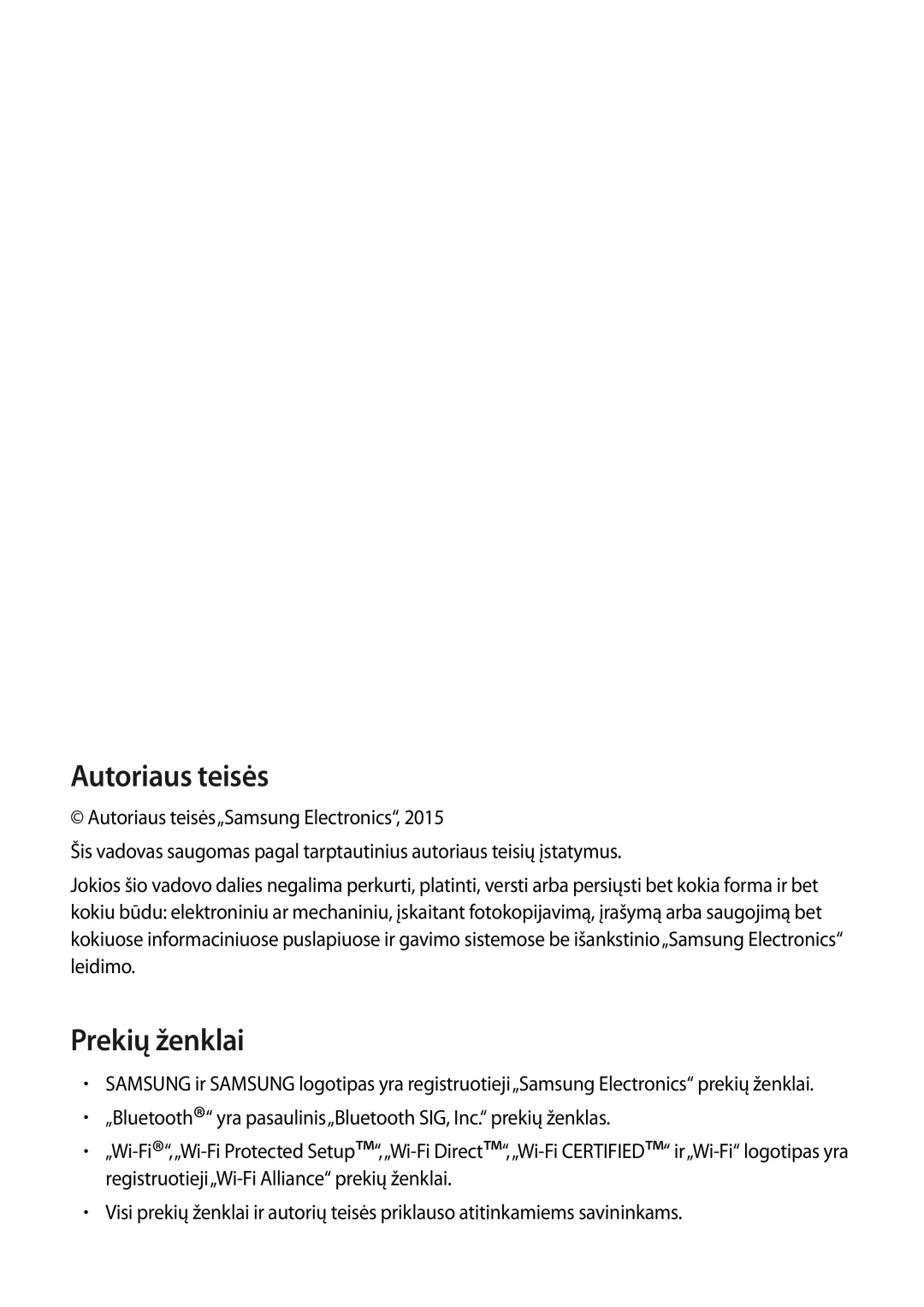 Samsung SM-T805NZWASEB, SM-T805NTSASEB, SM-T805NHAASEB manual Autoriaus teisės 