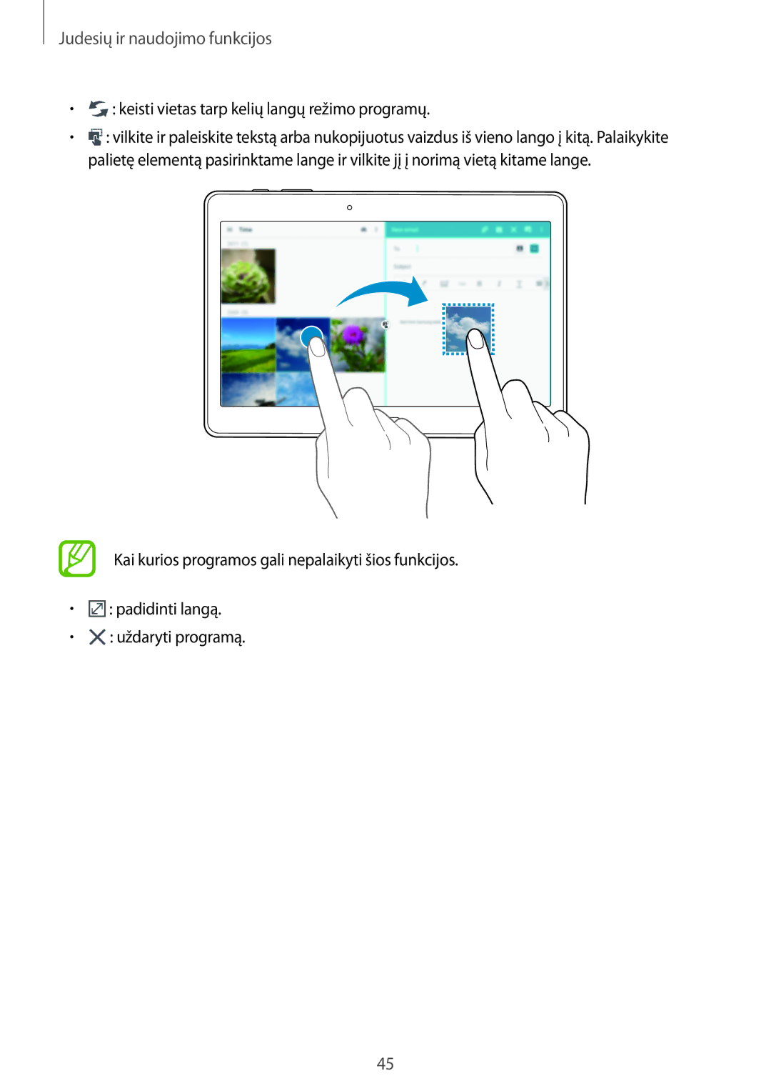 Samsung SM-T805NZWASEB, SM-T805NTSASEB, SM-T805NHAASEB manual Keisti vietas tarp kelių langų režimo programų 